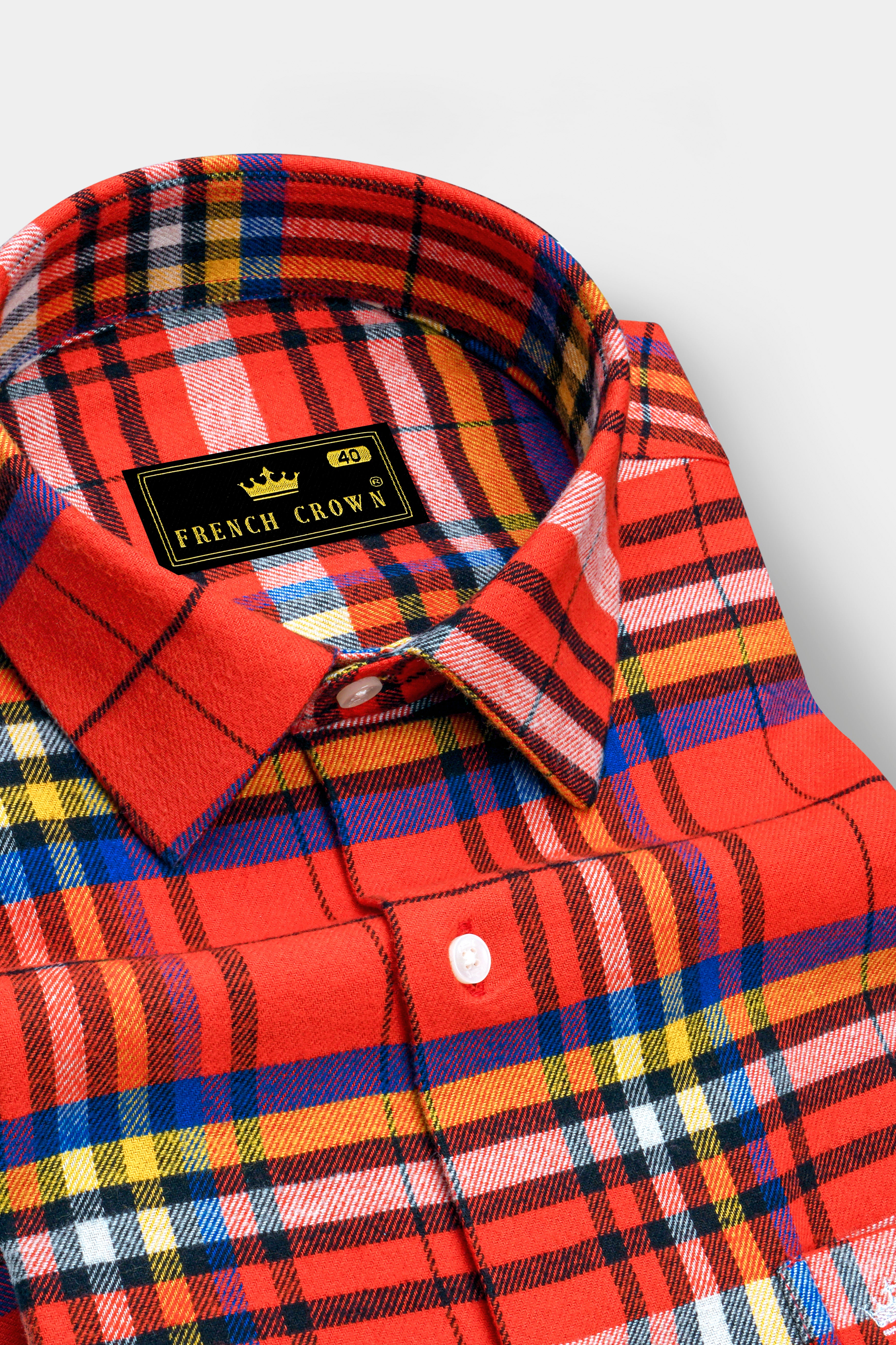 Orvante-Vermillion Orange Plaid Flannel Premium Cotton Casual Shirt