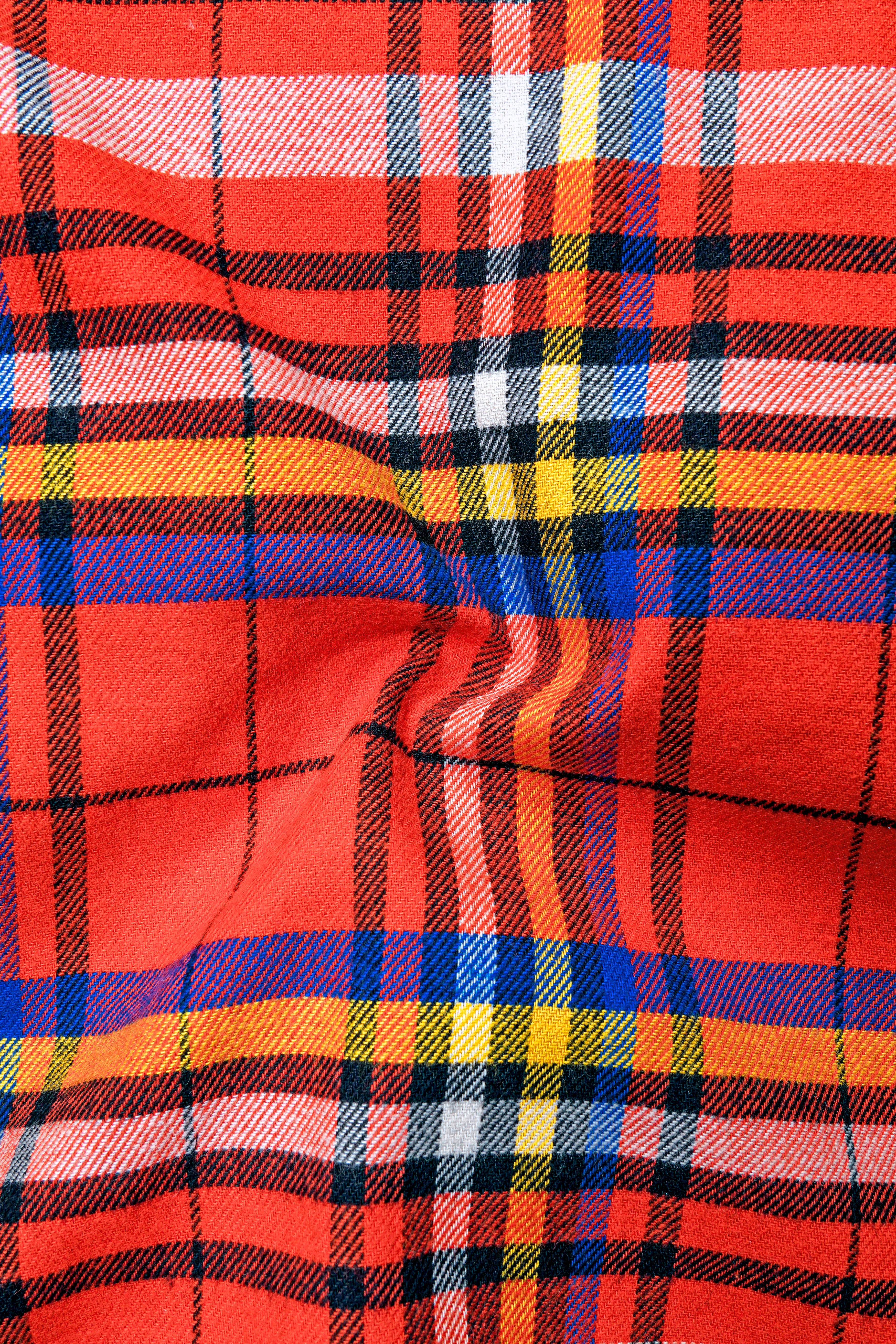 Orvante-Vermillion Orange Plaid Flannel Premium Cotton Casual Shirt