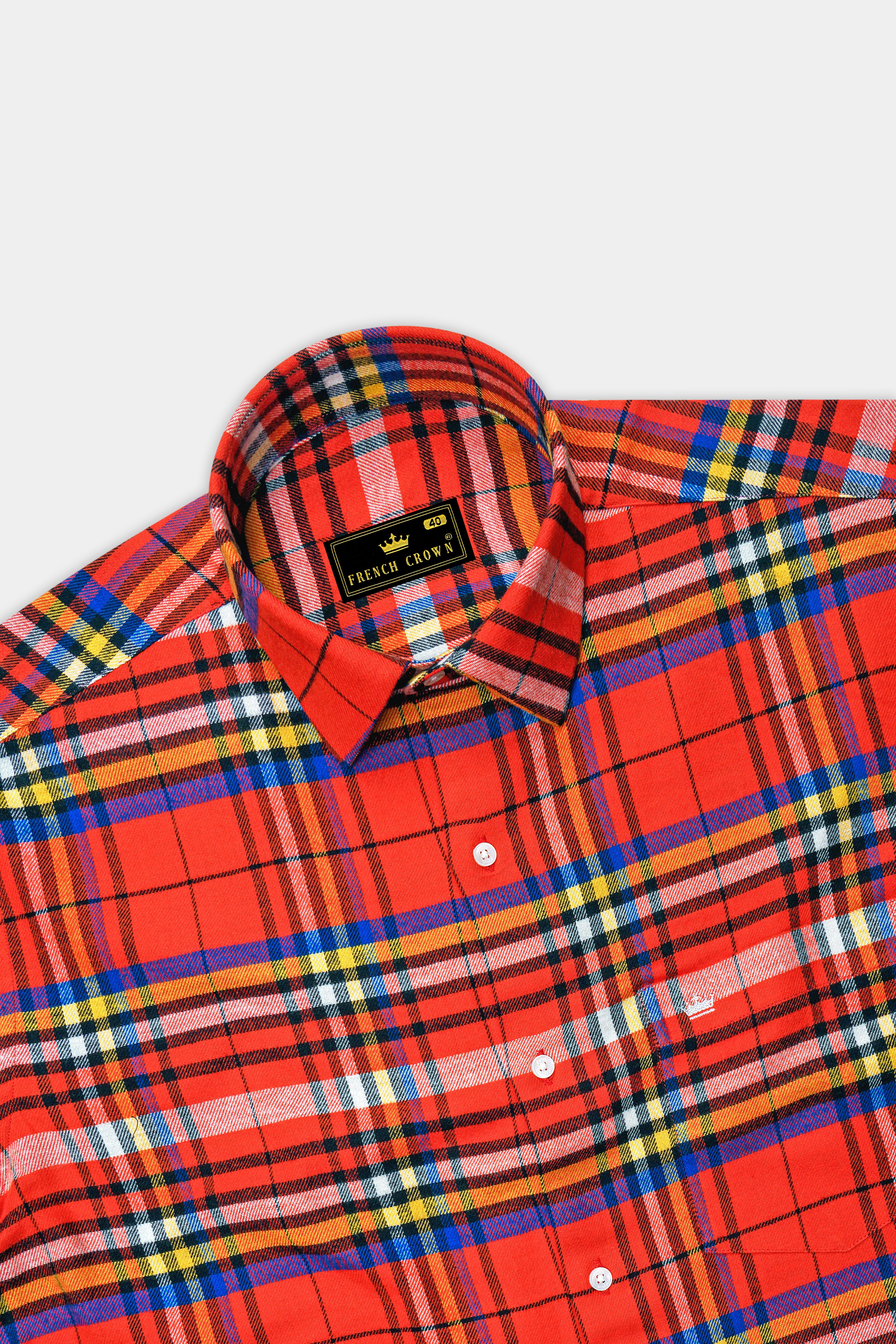 Orvante-Vermillion Orange Plaid Flannel Premium Cotton Casual Shirt
