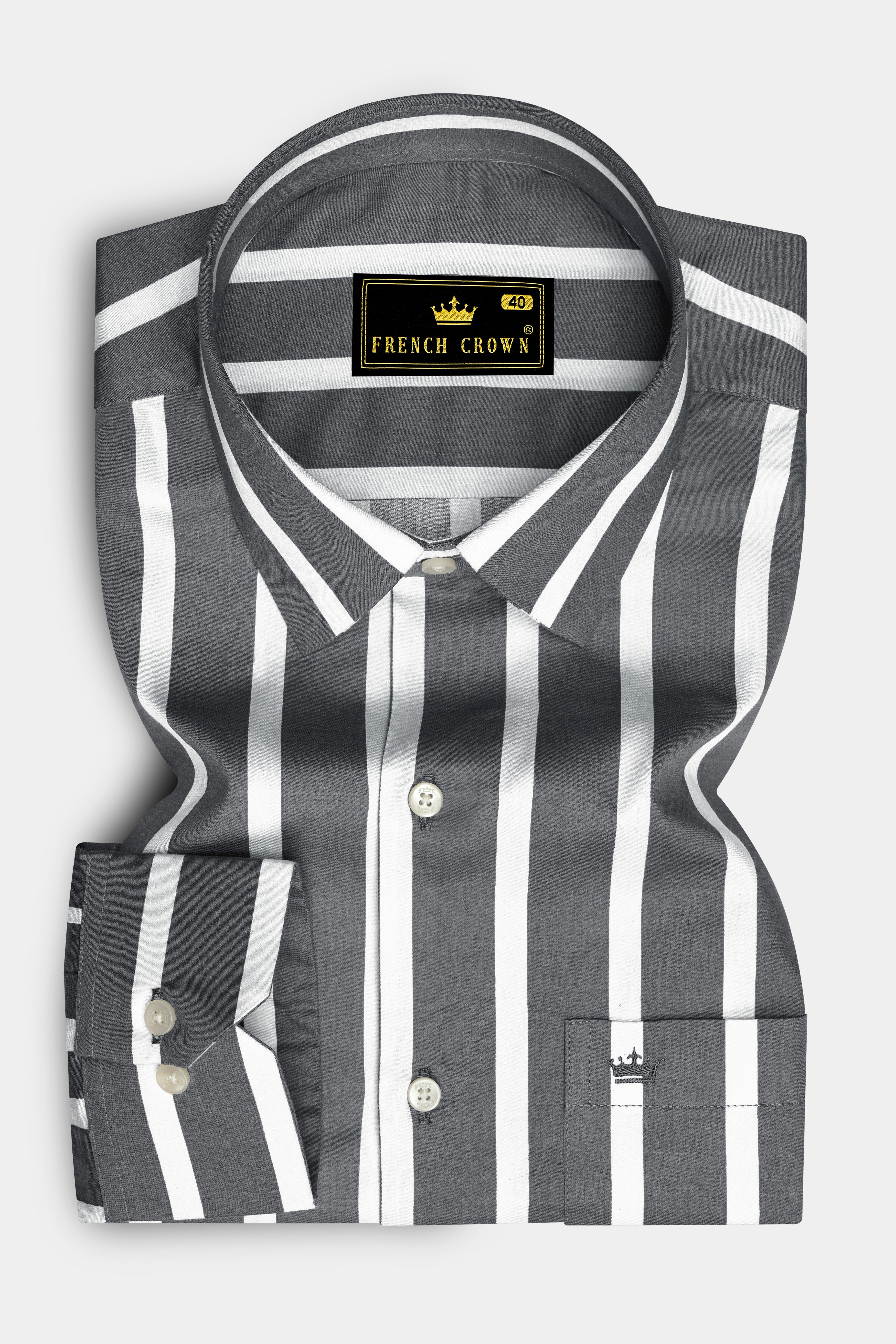 Nordoro-Oslo Gray And Bright White Awning Striped Subtle Sheen Super Soft Premium Cotton Dress Shirt 14374-38, 14374-H-38, 14374-39, 14374-H-39, 14374-40, 14374-H-40, 14374-42, 14374-H-42, 14374-44, 14374-H-44, 14374-46, 14374-H-46, 14374-48, 14374-H-48, 14374-50, 14374-H-50, 14374-52, 14374-H-52