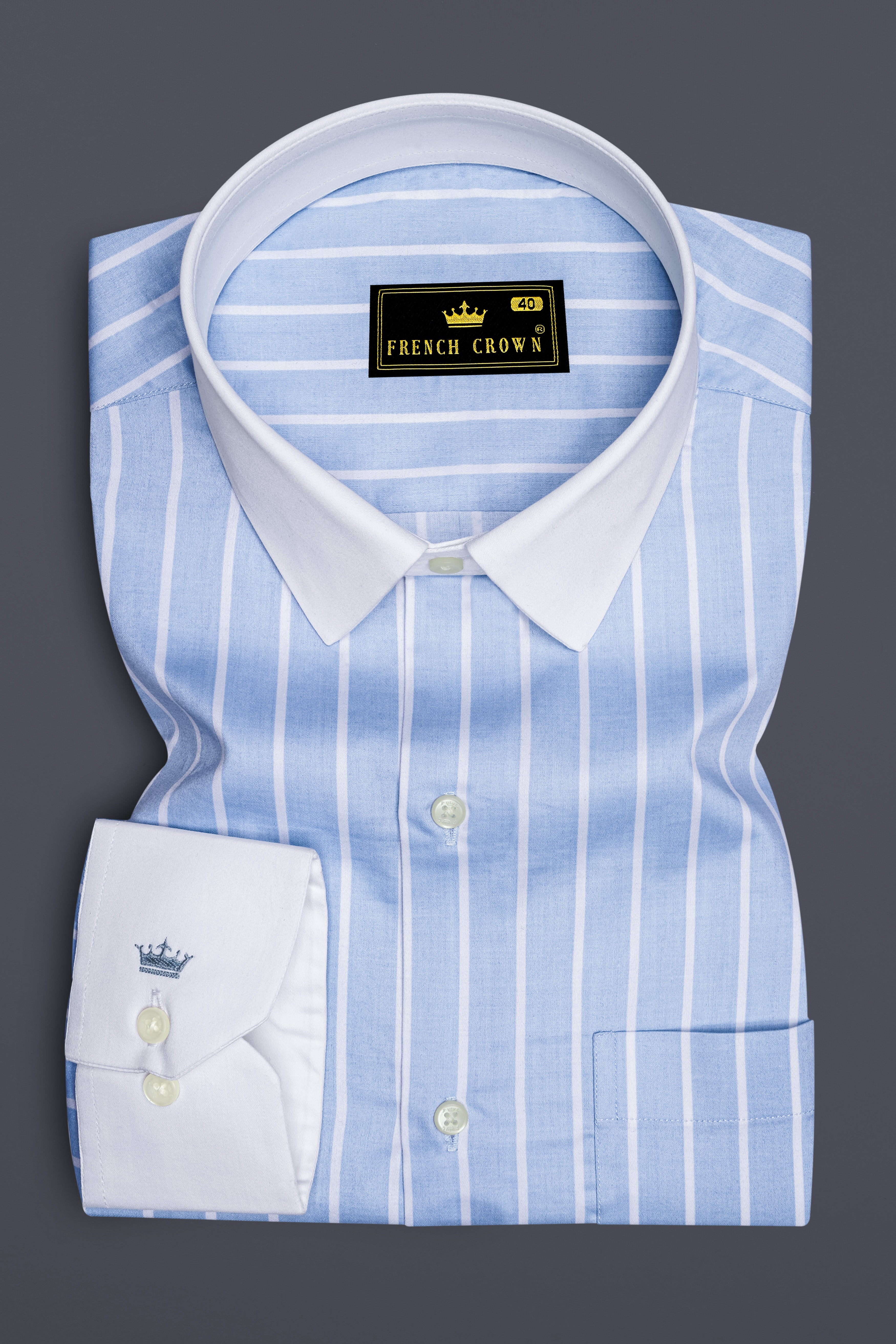 Celesto-Spindle Blue And Bright White Pin Striped Super Soft Premium Cotton Dress White Cuff Collar Shirt