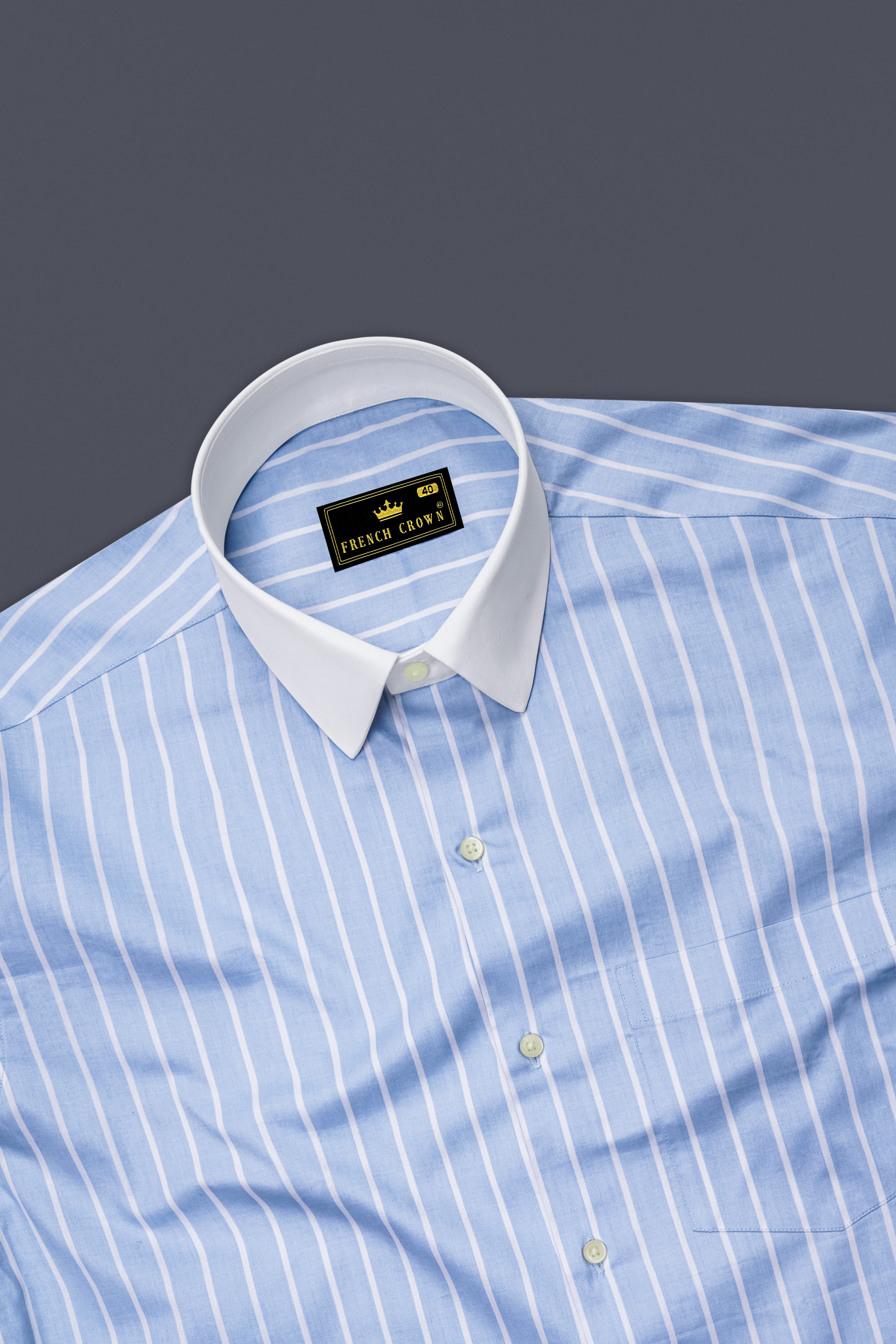 Celesto-Spindle Blue And Bright White Pin Striped Super Soft Premium Cotton Dress White Cuff Collar Shirt