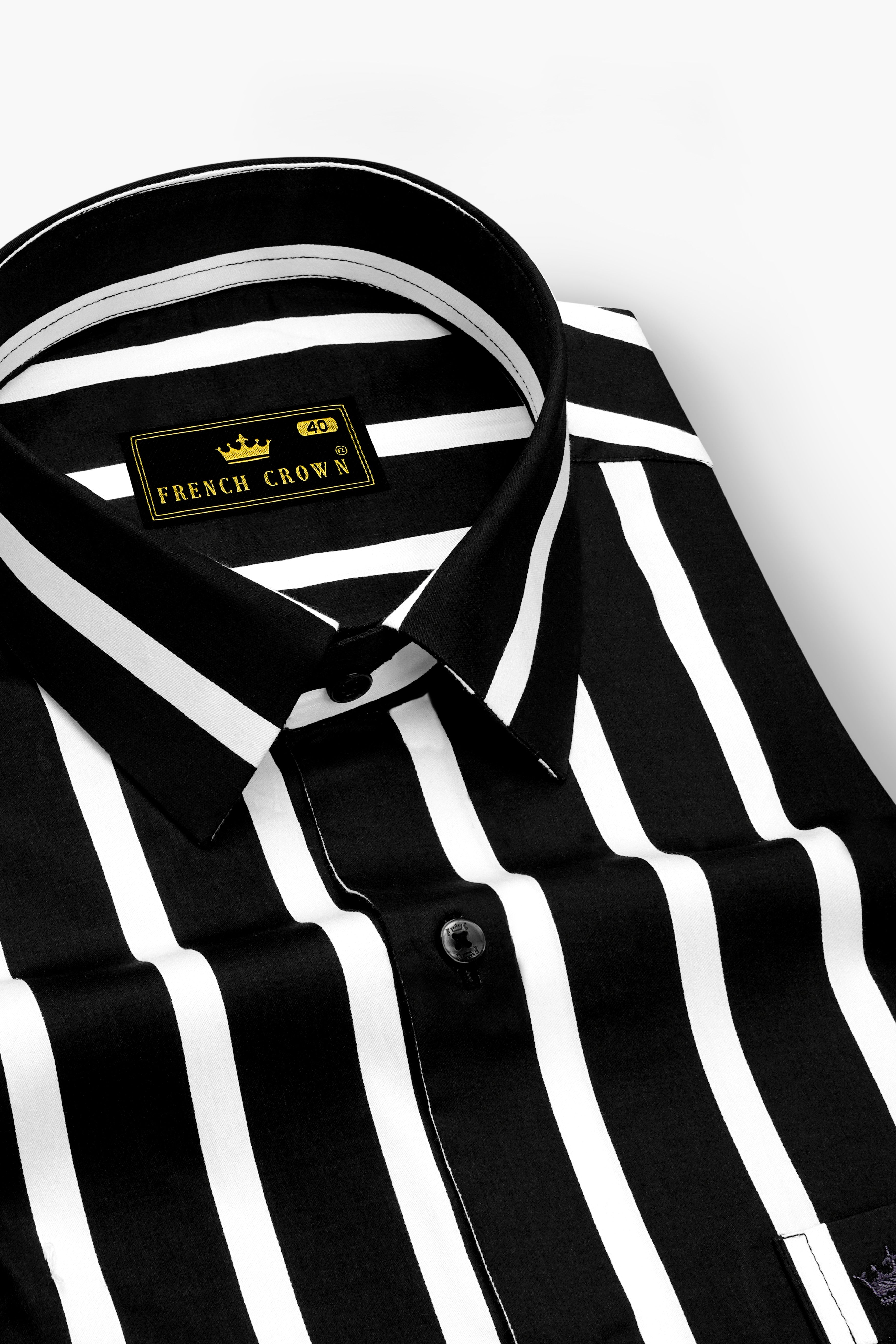 Noctaro-Jade Black And Bright White Awning Striped Super Soft Premium Cotton Dress Shirt