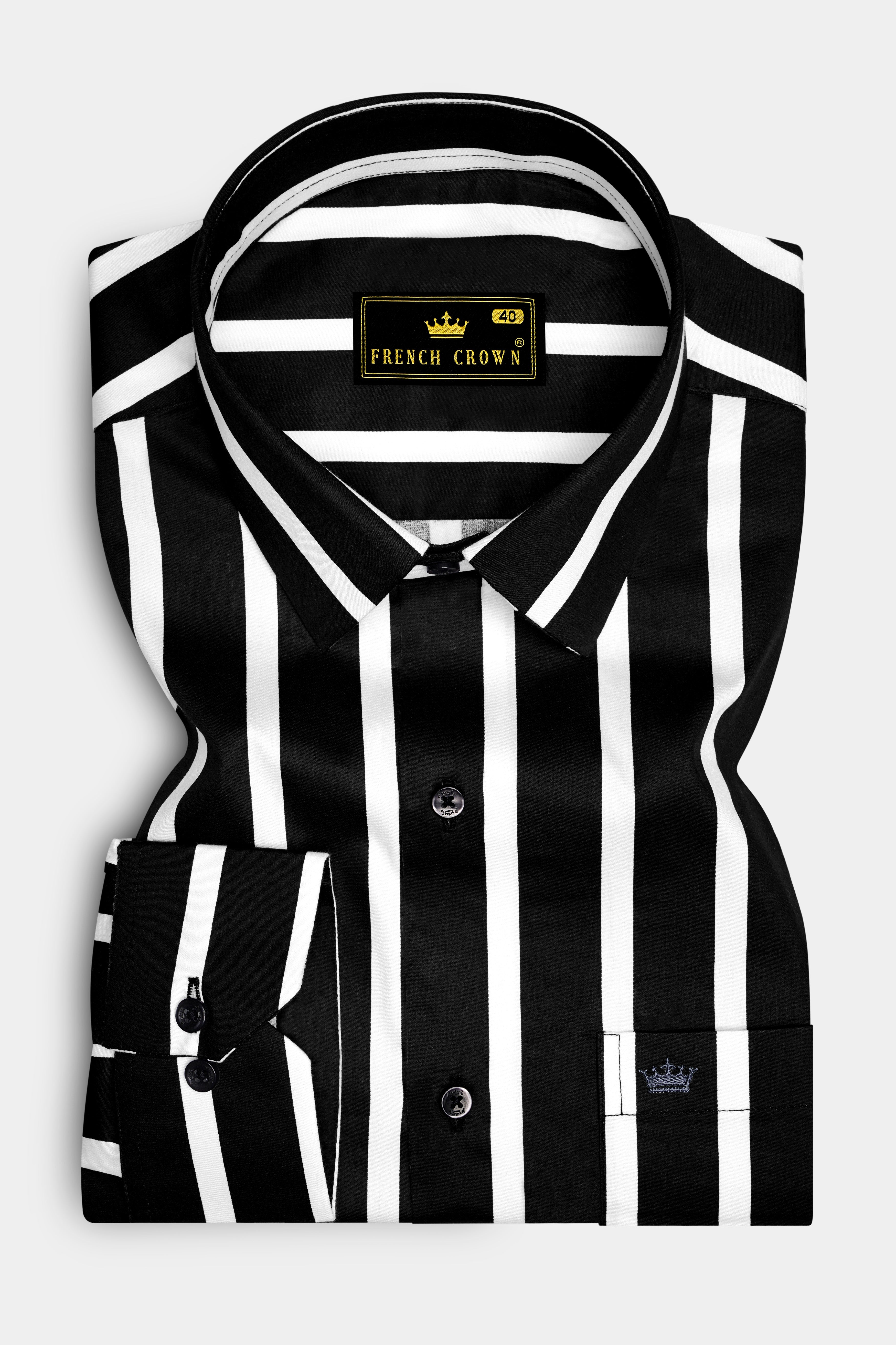 Noctaro-Jade Black And Bright White Awning Striped Super Soft Premium Cotton Dress Shirt