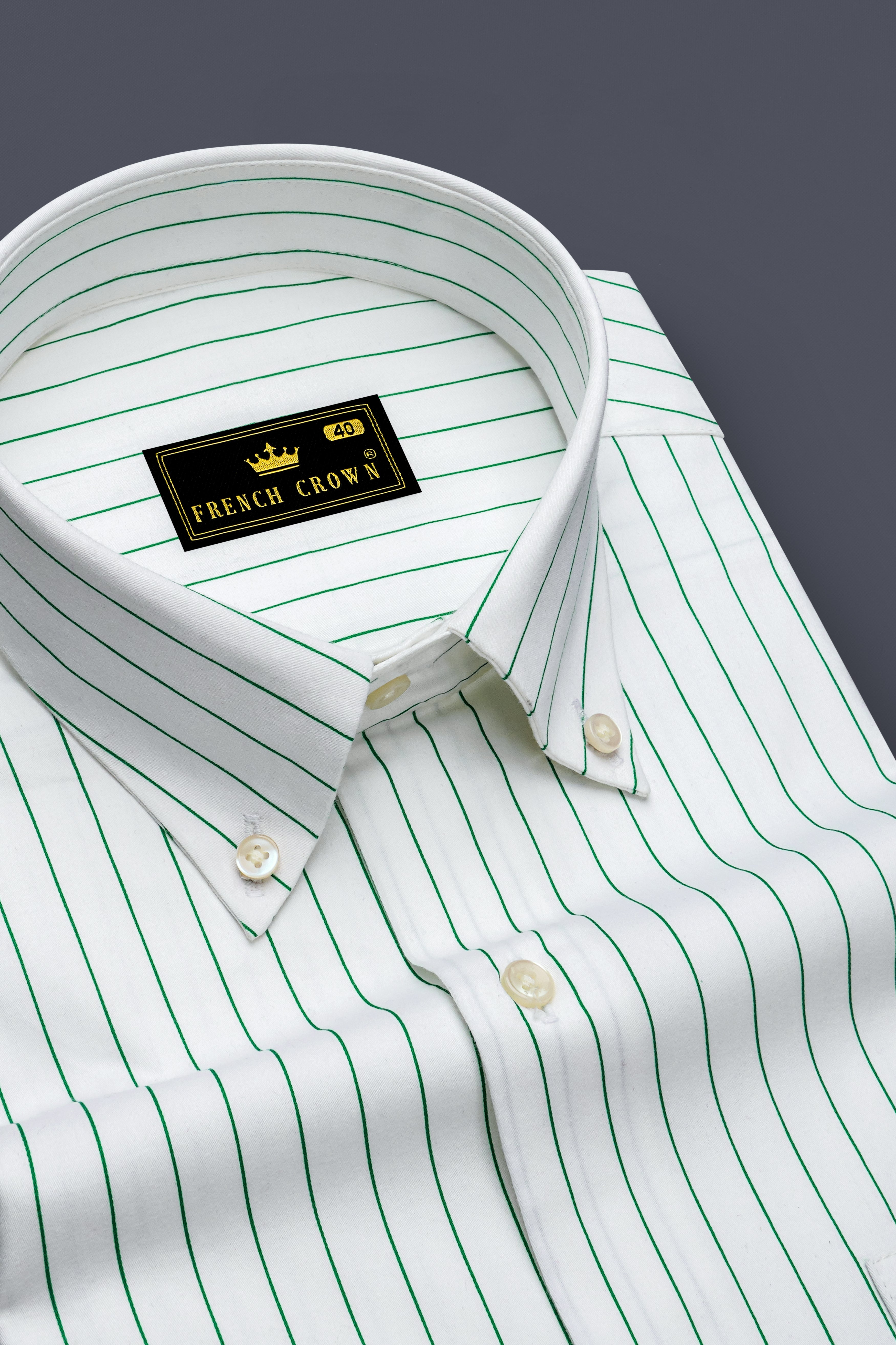 Verdoro-Bright White And Camarone Green Pin Striped Subtle Sheen Super Soft Premium Cotton Button Down Collar Dress Shirt