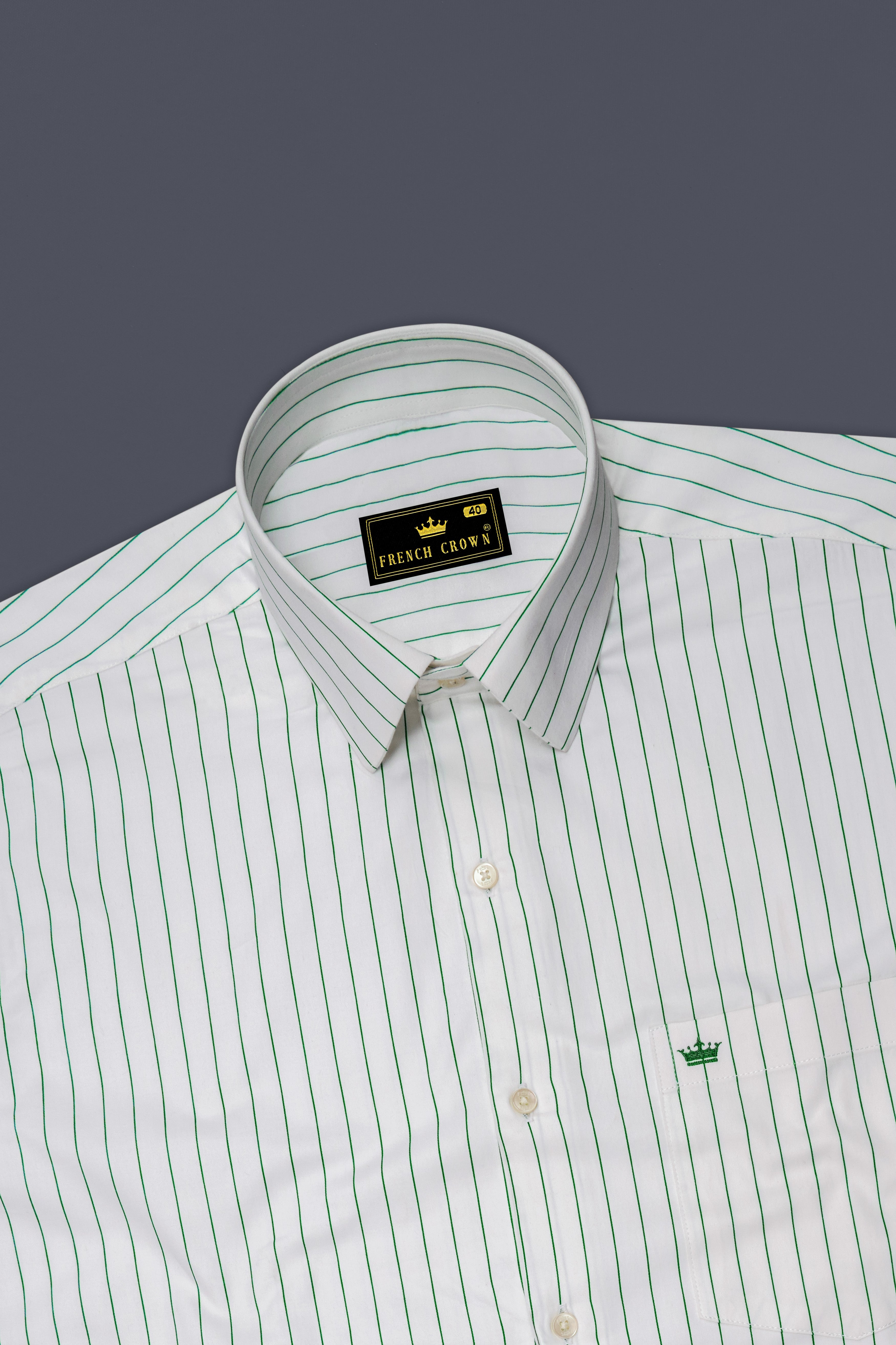 Verdoro-Bright White And Camarone Green Pin Striped Subtle Sheen Super Soft Premium Cotton Dress Shirt