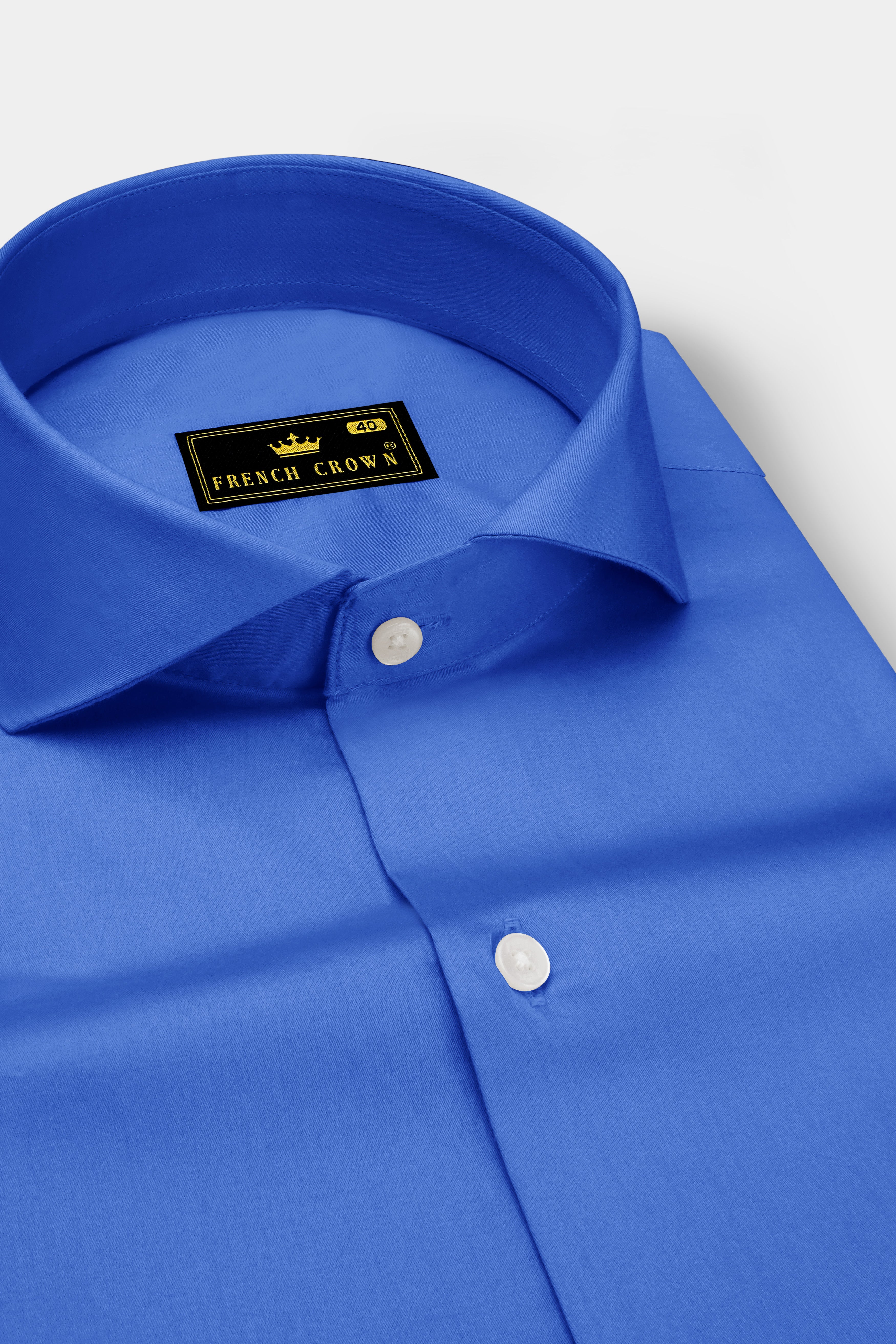 Azurion-Mariner Blue Subtle Sheen Super Soft Premium Cotton Cut Away Collar Dress Shirt