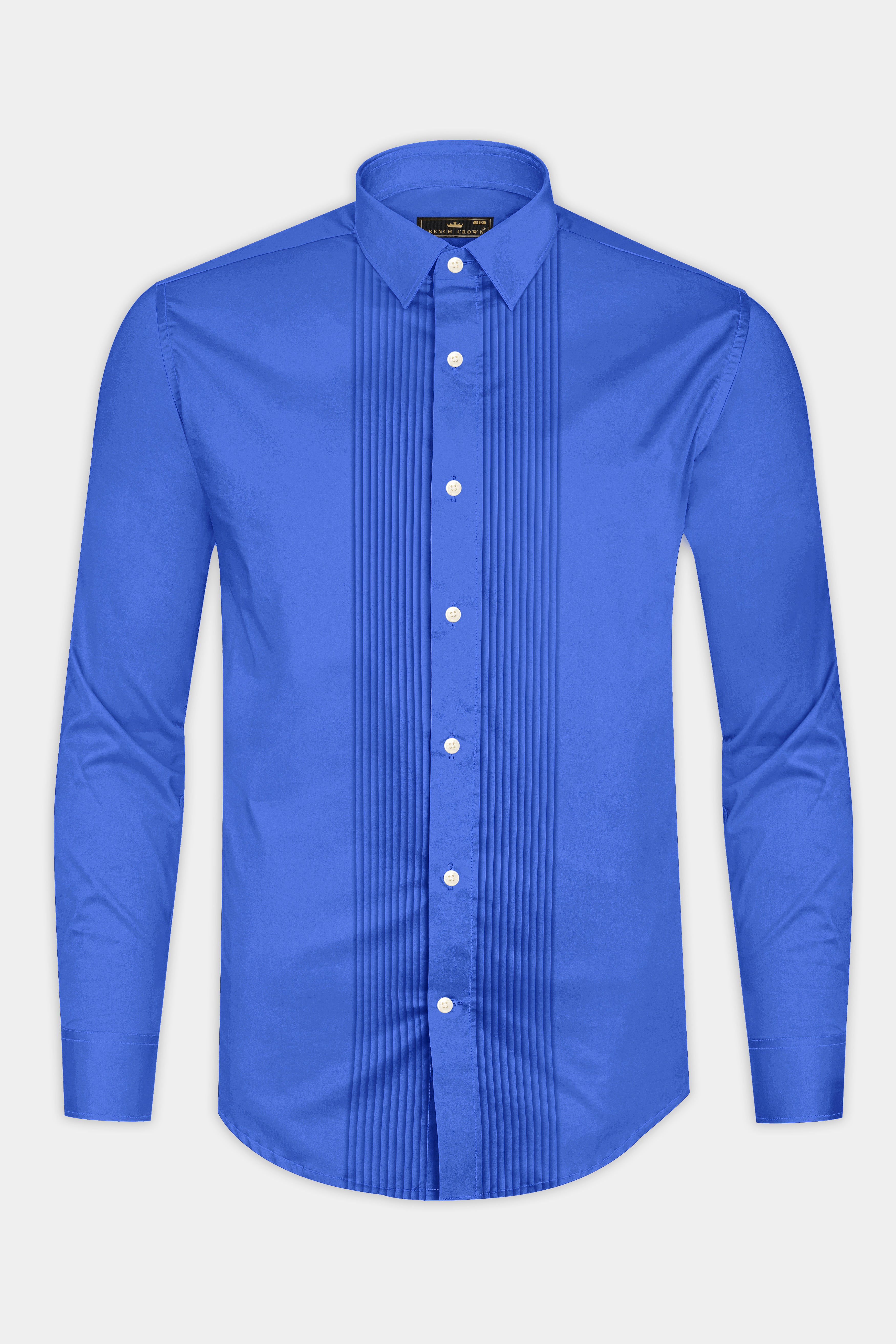Azurion-Mariner Blue Subtle Sheen Super Soft Premium Cotton Tuxedo Dress Shirt