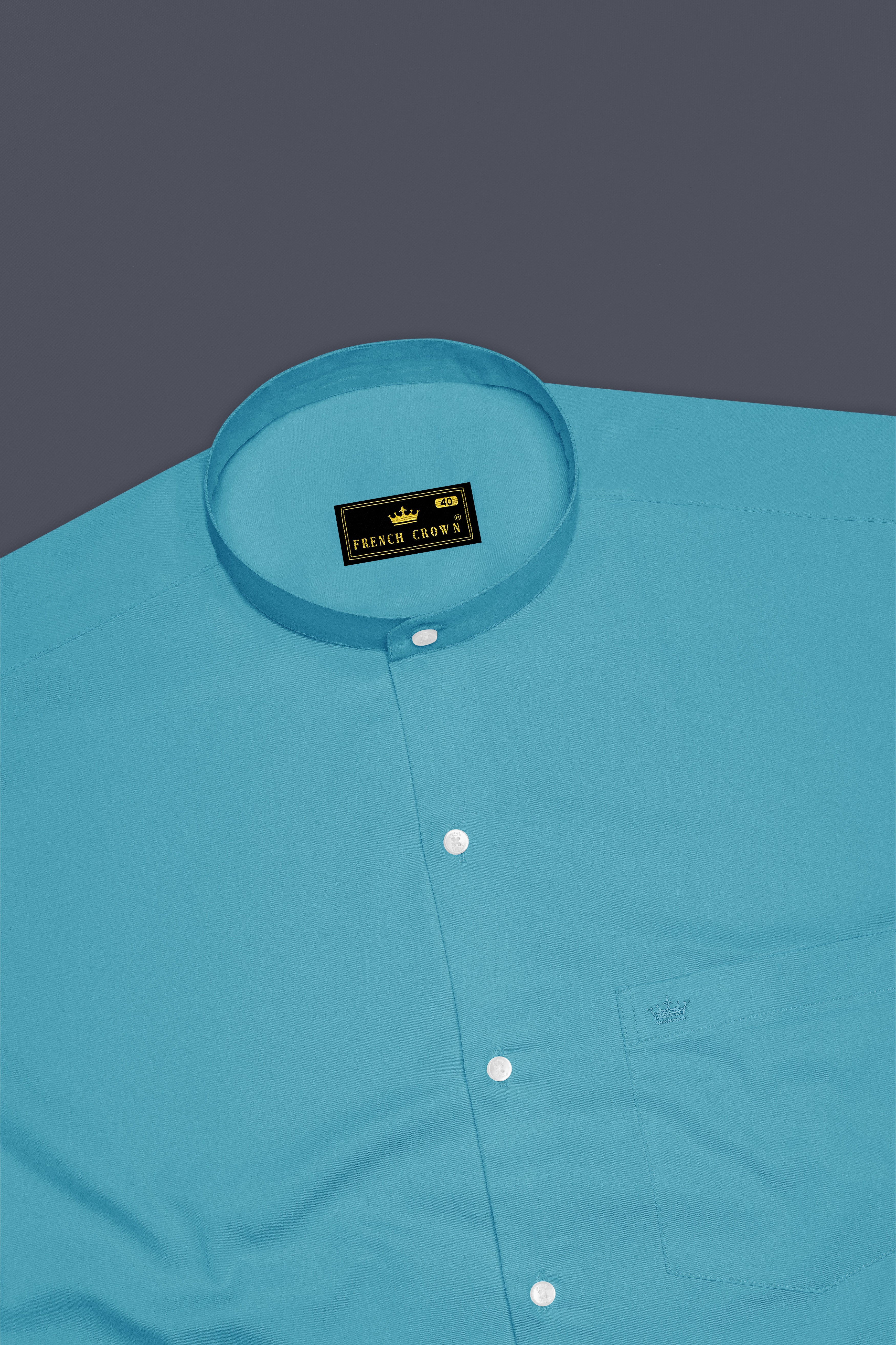 Orientor-Eastern Blue Subtle Sheen Super Soft Premium Cotton Mandarin Dress Shirt