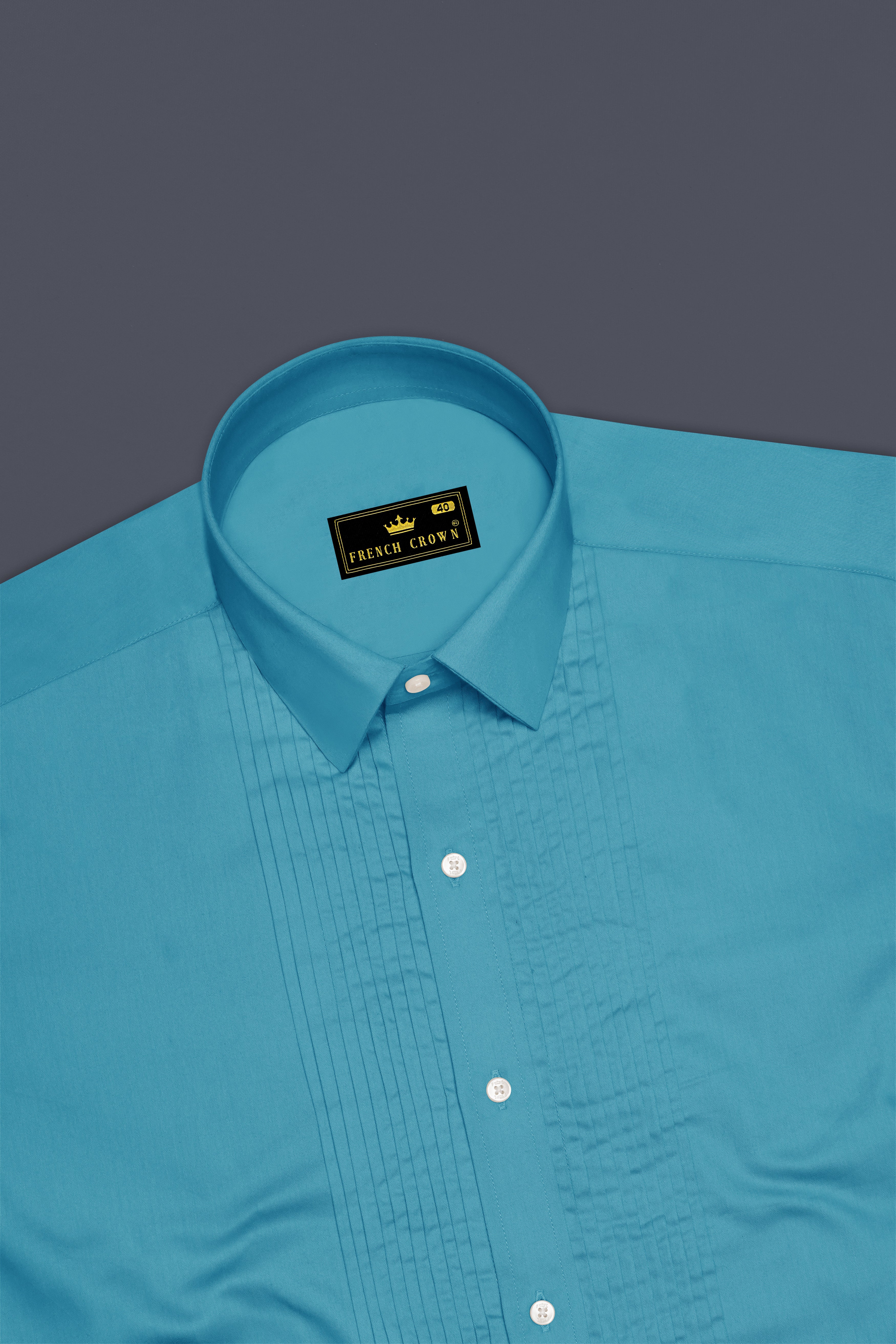 Orientor-Eastern Blue Subtle Sheen Super Soft Premium Cotton Tuxedo Dress Shirt