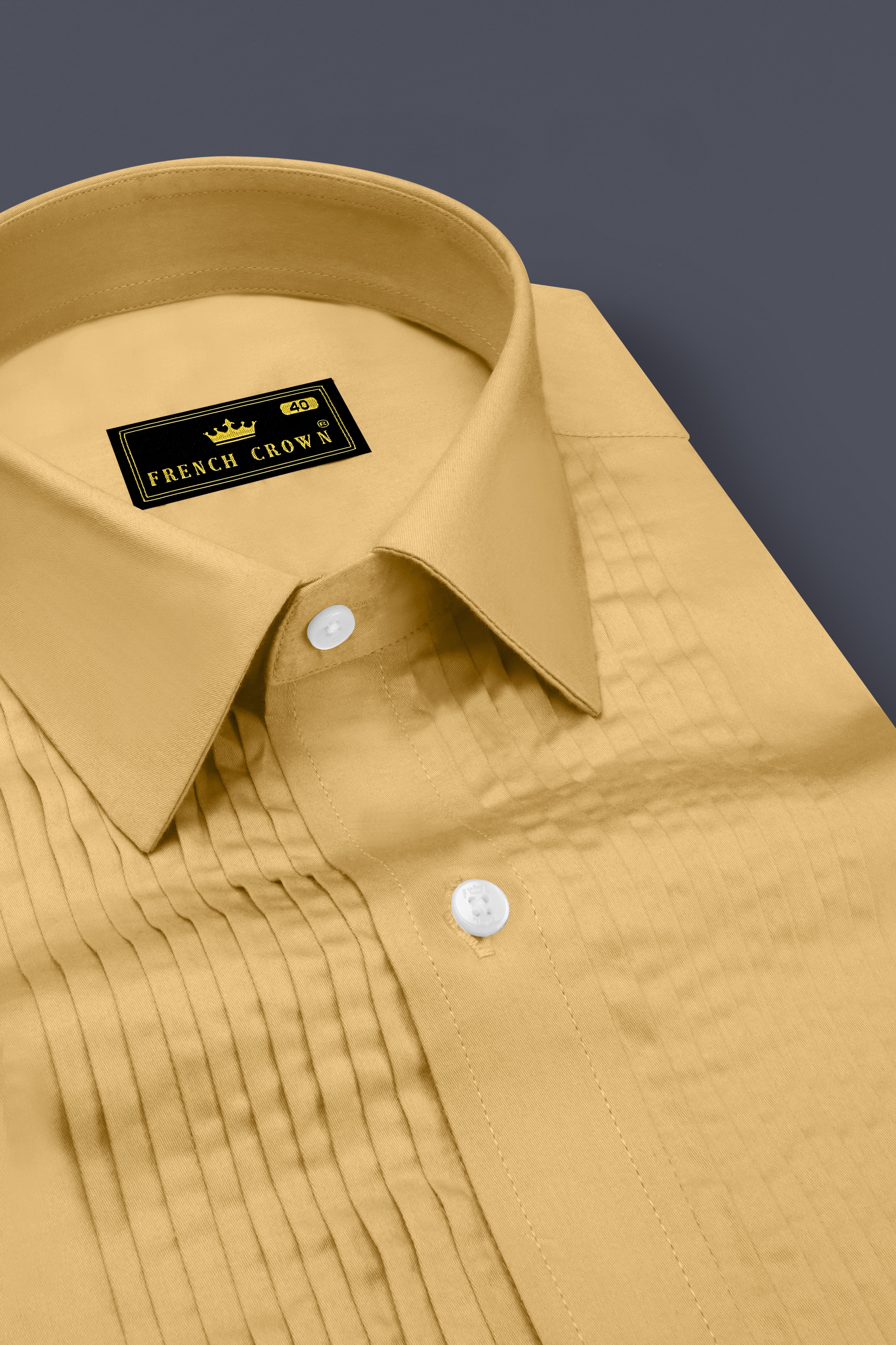Aurion-Desert Yellow Subtle Sheen Super Soft Premium Cotton Tuxedo Dress Shirt