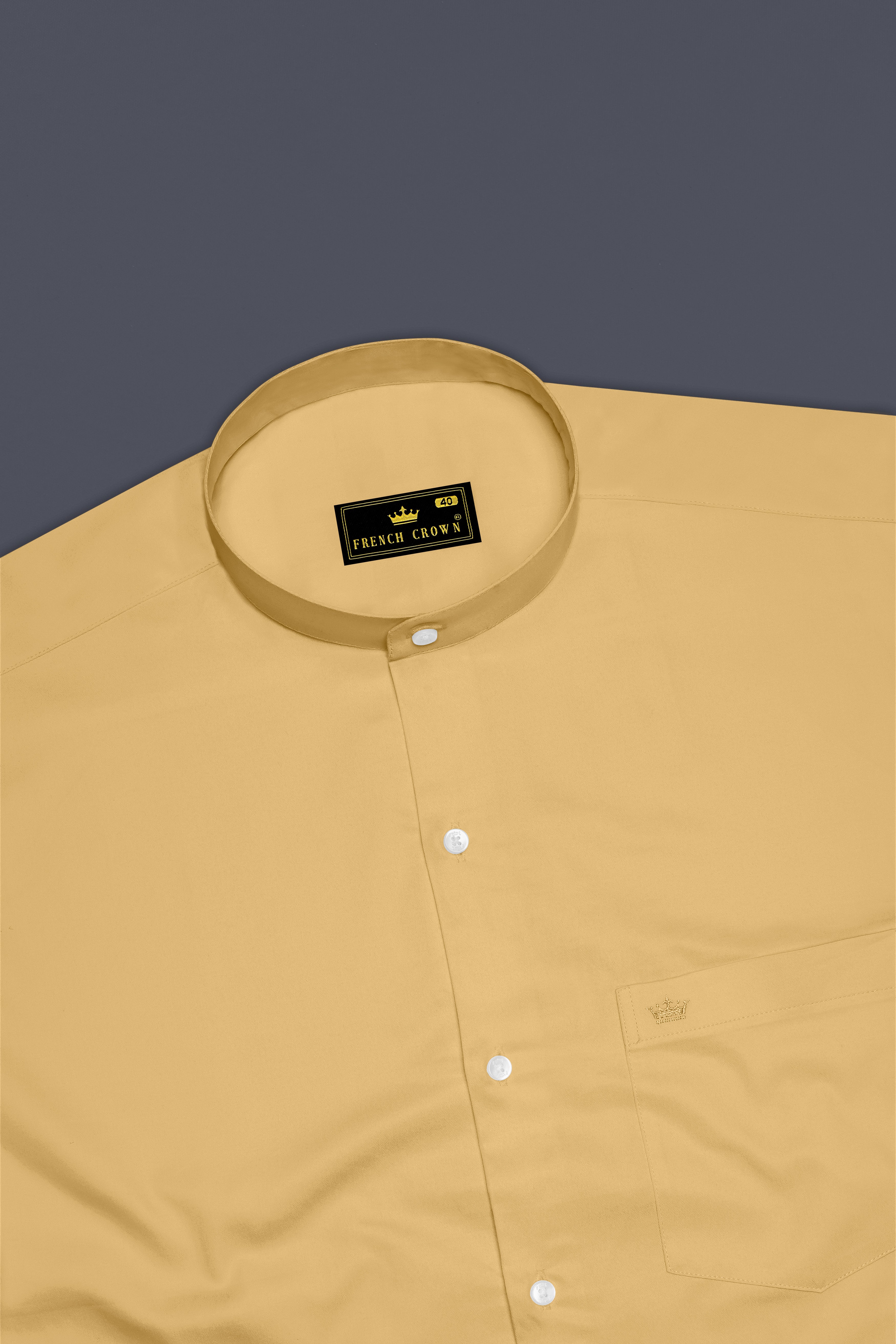 Aurion-Desert Yellow Subtle Sheen Super Soft Premium Cotton Mandarin Dress Shirt