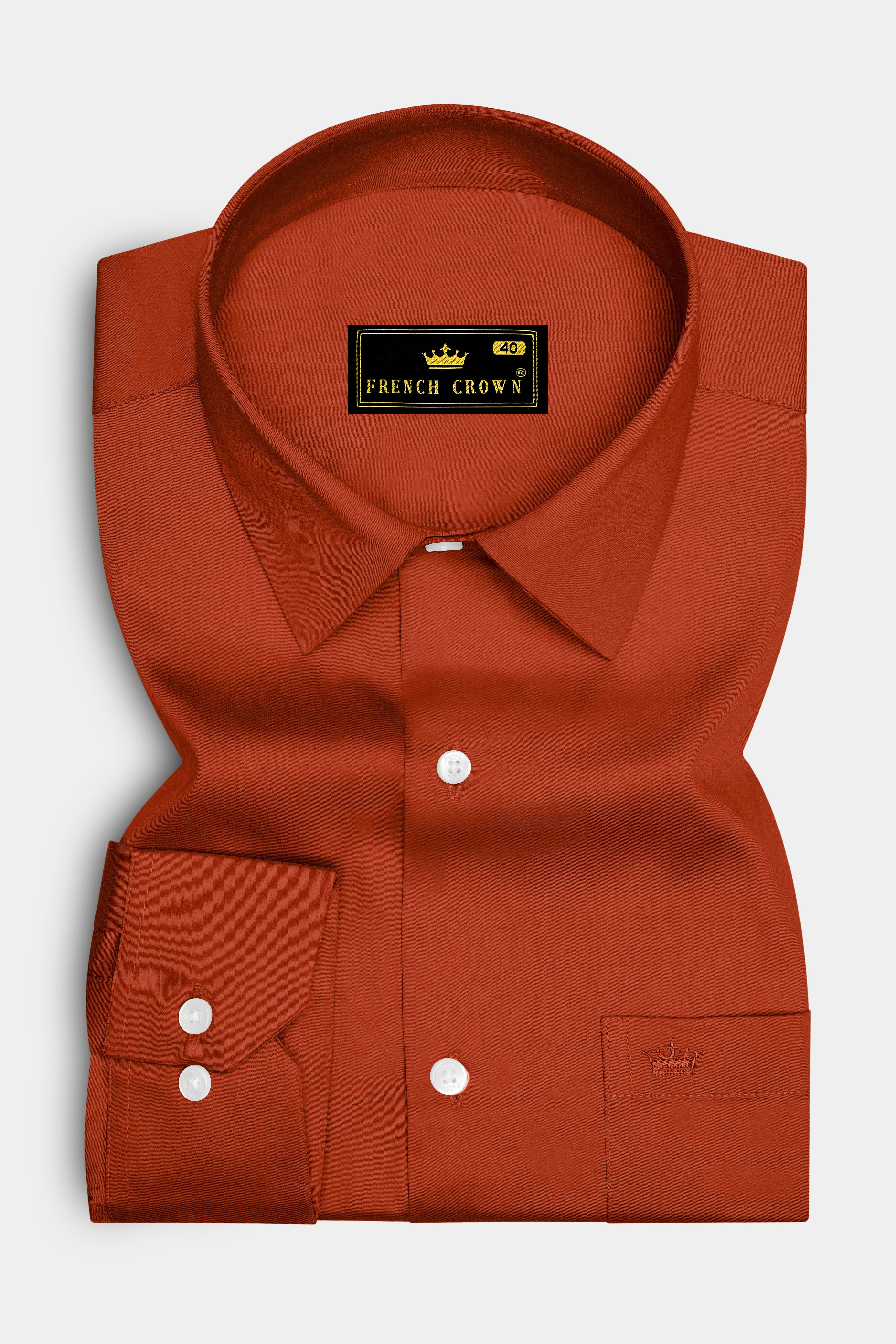 Amberon-Cognac Orange Subtle Sheen Super Soft Premium Cotton Dress Shirt