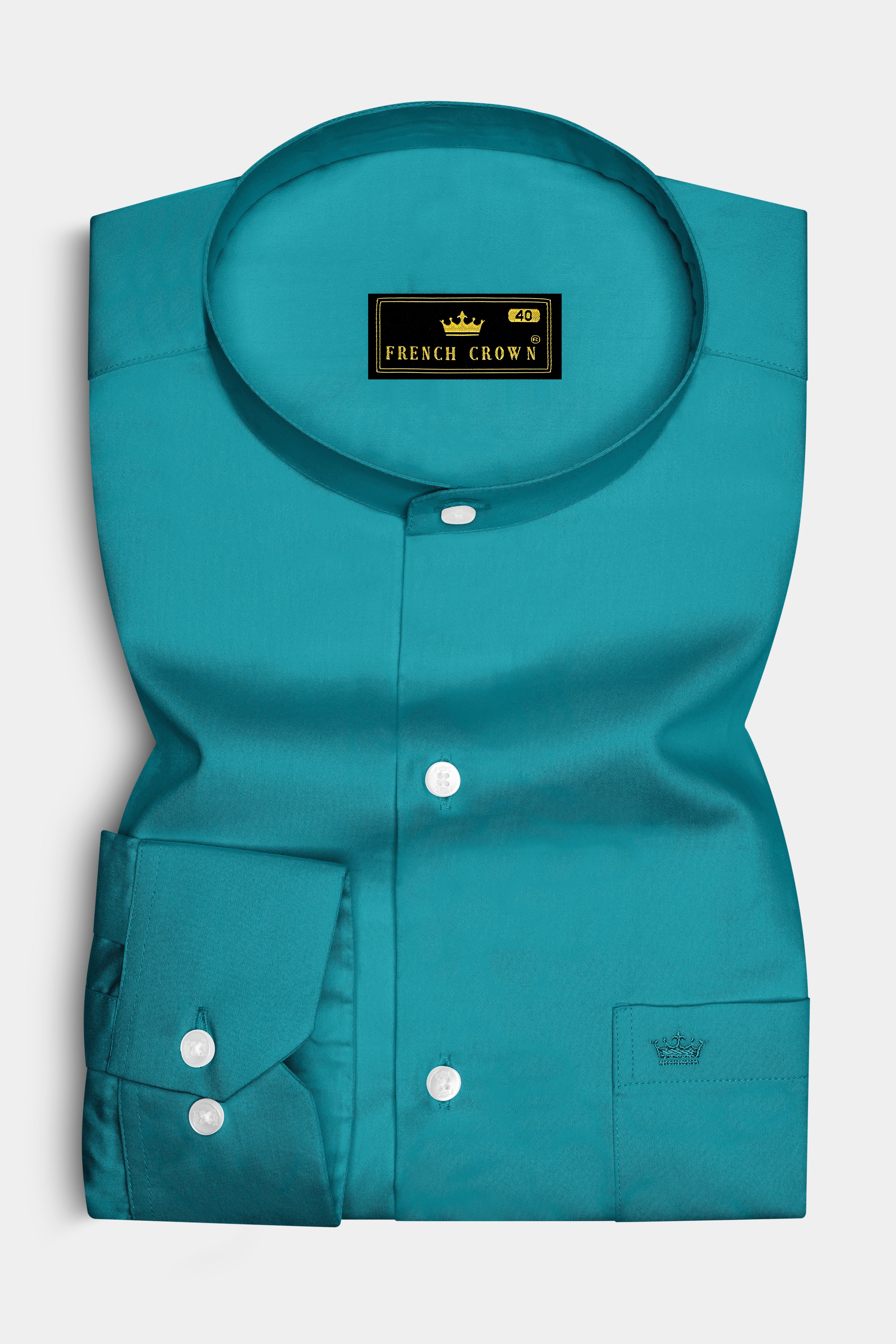 Emeron-Teal green Subtle Sheen Super Soft Premium Cotton Mandarin Dress Shirt