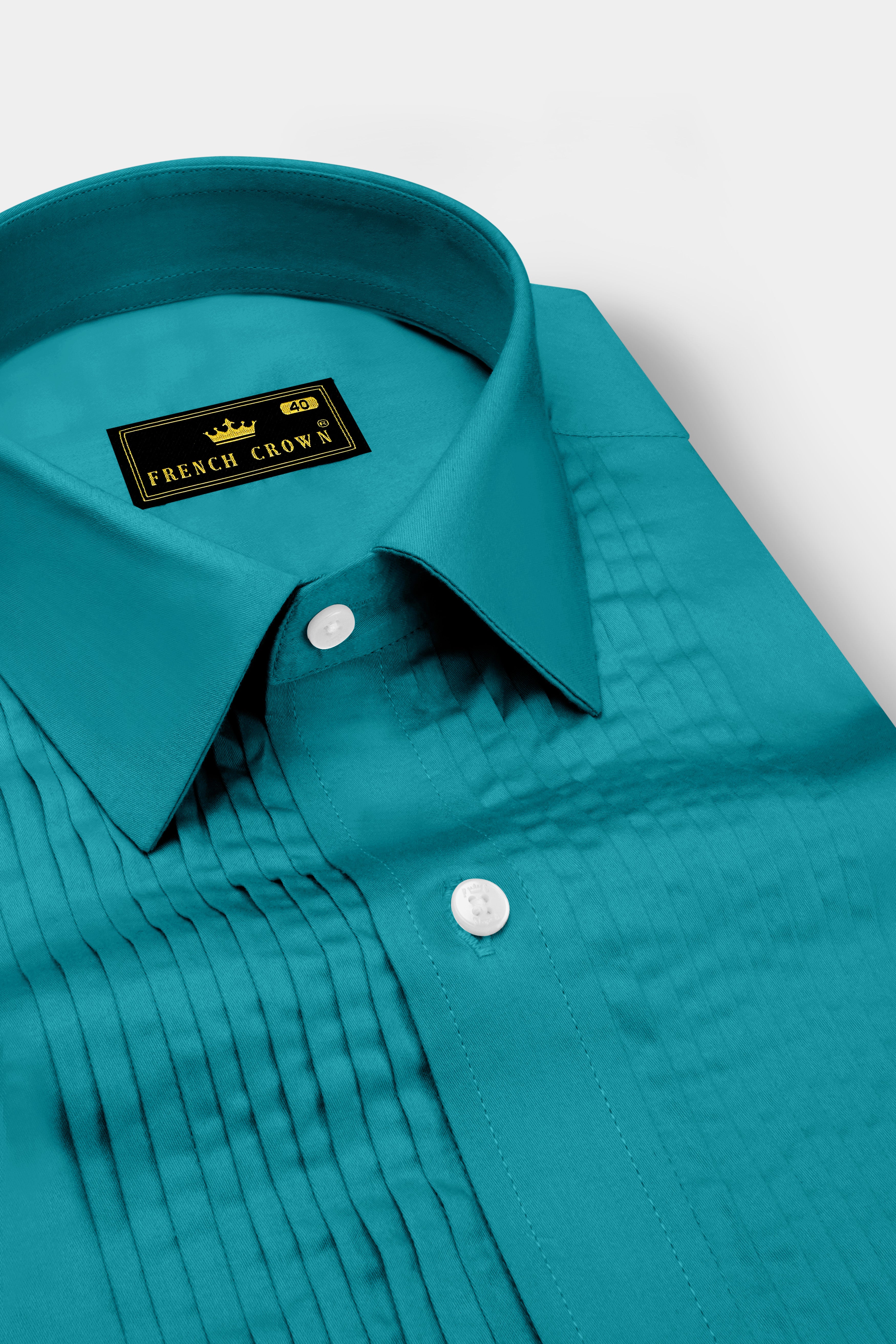 Emeron-Teal green Subtle Sheen Super Soft Premium Cotton Tuxedo Dress Shirt