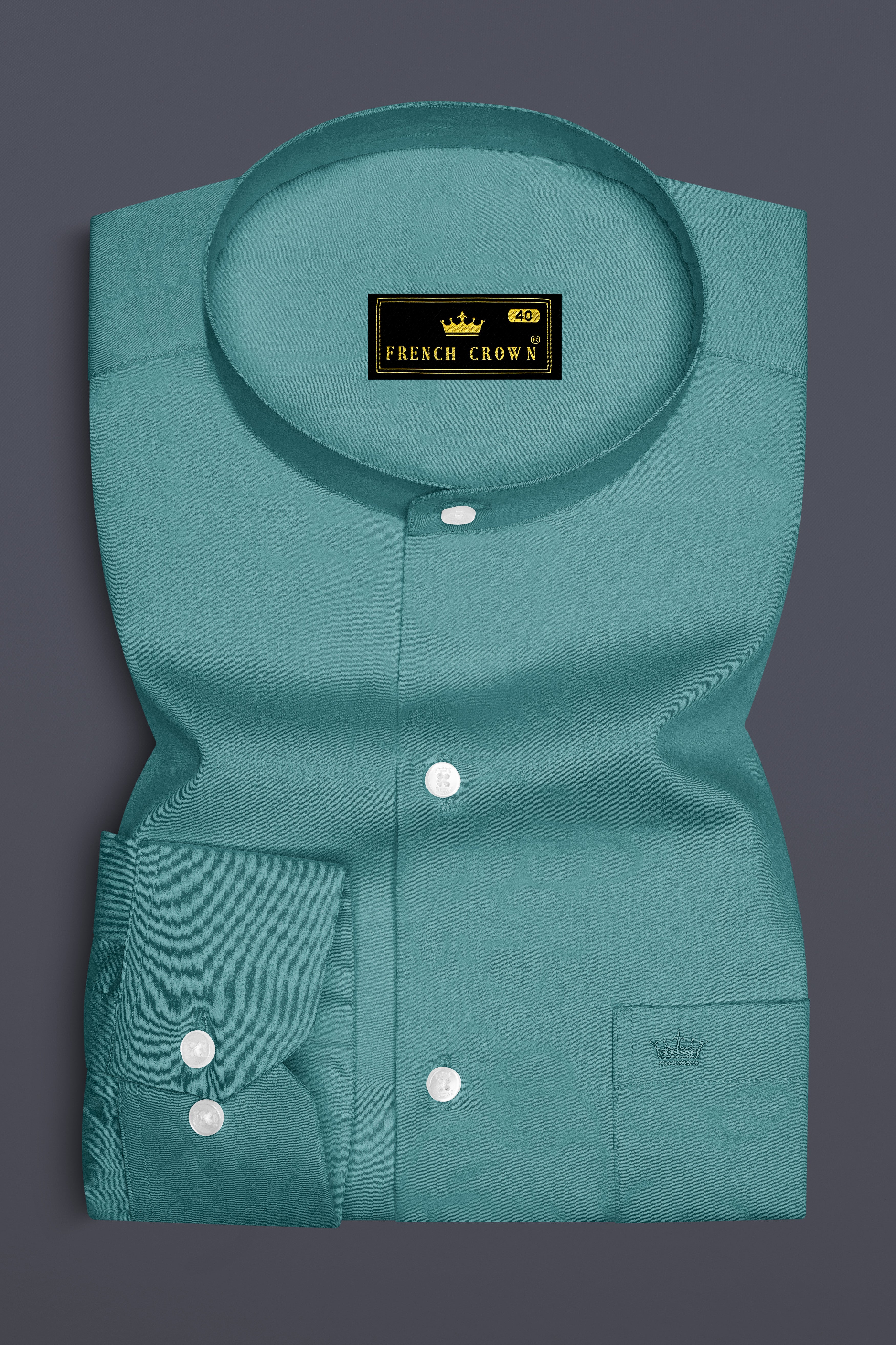 Lustraro-Viridian Green Subtle Sheen Super Soft Premium Cotton Mandarin Dress Shirt 14451-M-38, 14451-M-H-38, 14451-M-39, 14451-M-H-39, 14451-M-40, 14451-M-H-40, 14451-M-42, 14451-M-H-42, 14451-M-44, 14451-M-H-44, 14451-M-46, 14451-M-H-46, 14451-M-48, 14451-M-H-48, 14451-M-50, 14451-M-H-50, 14451-M-52, 14451-M-H-52