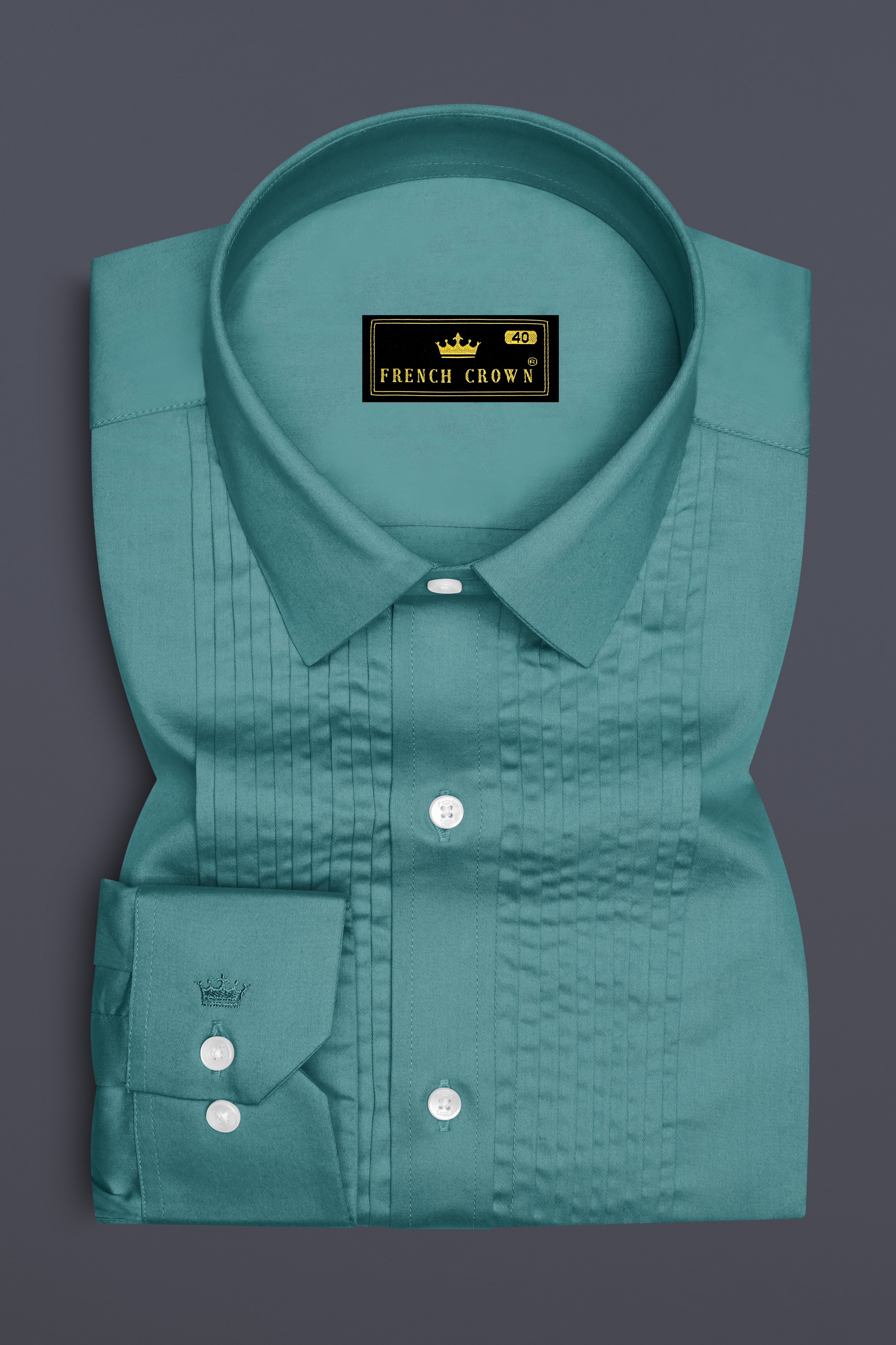 Lustraro-Viridian Green Subtle Sheen Super Soft Premium Cotton Tuxedo Dress Shirt