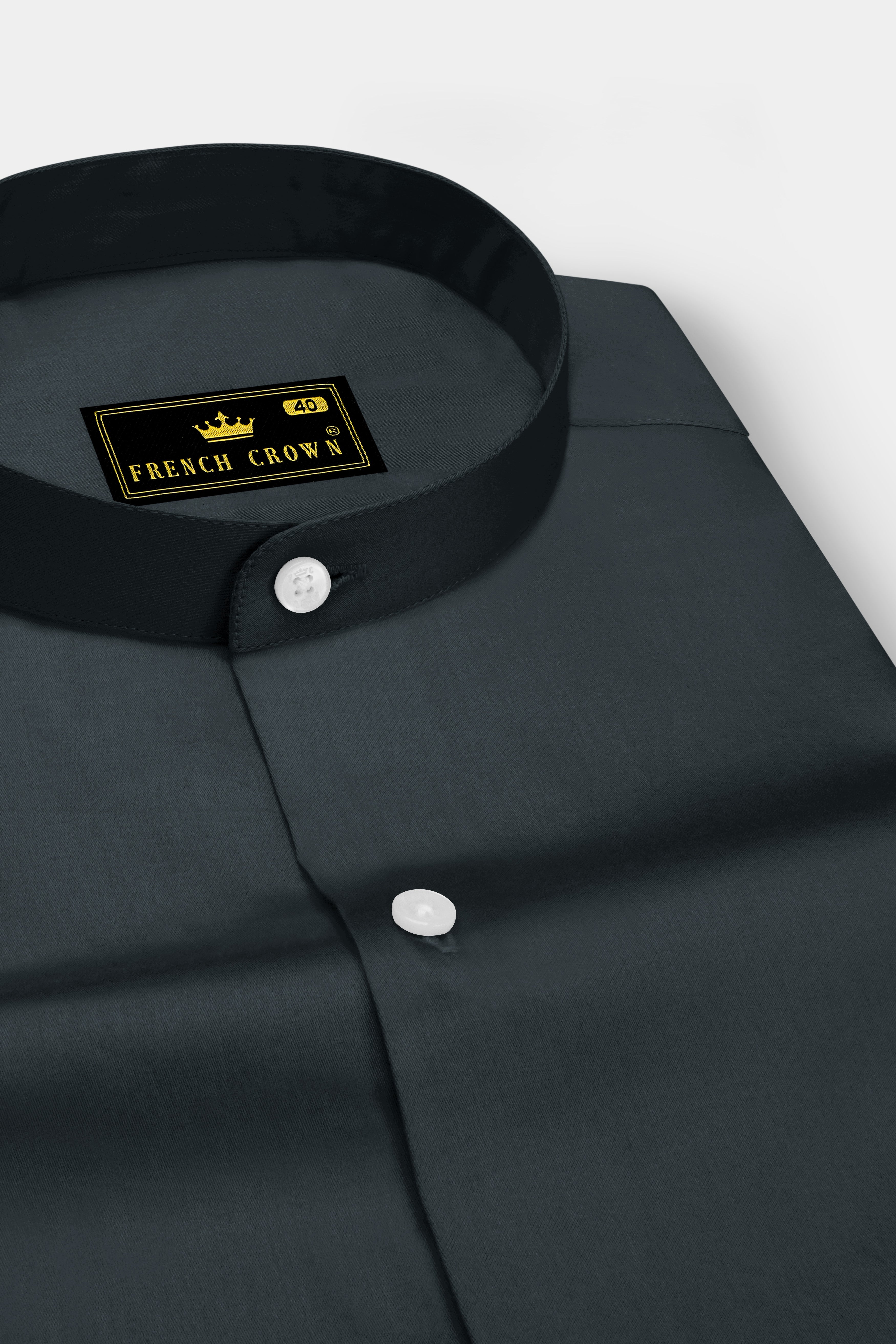 Nocturo-Charcoal Gray Subtle Sheen Super Soft Premium Cotton Mandarin Dress Shirt