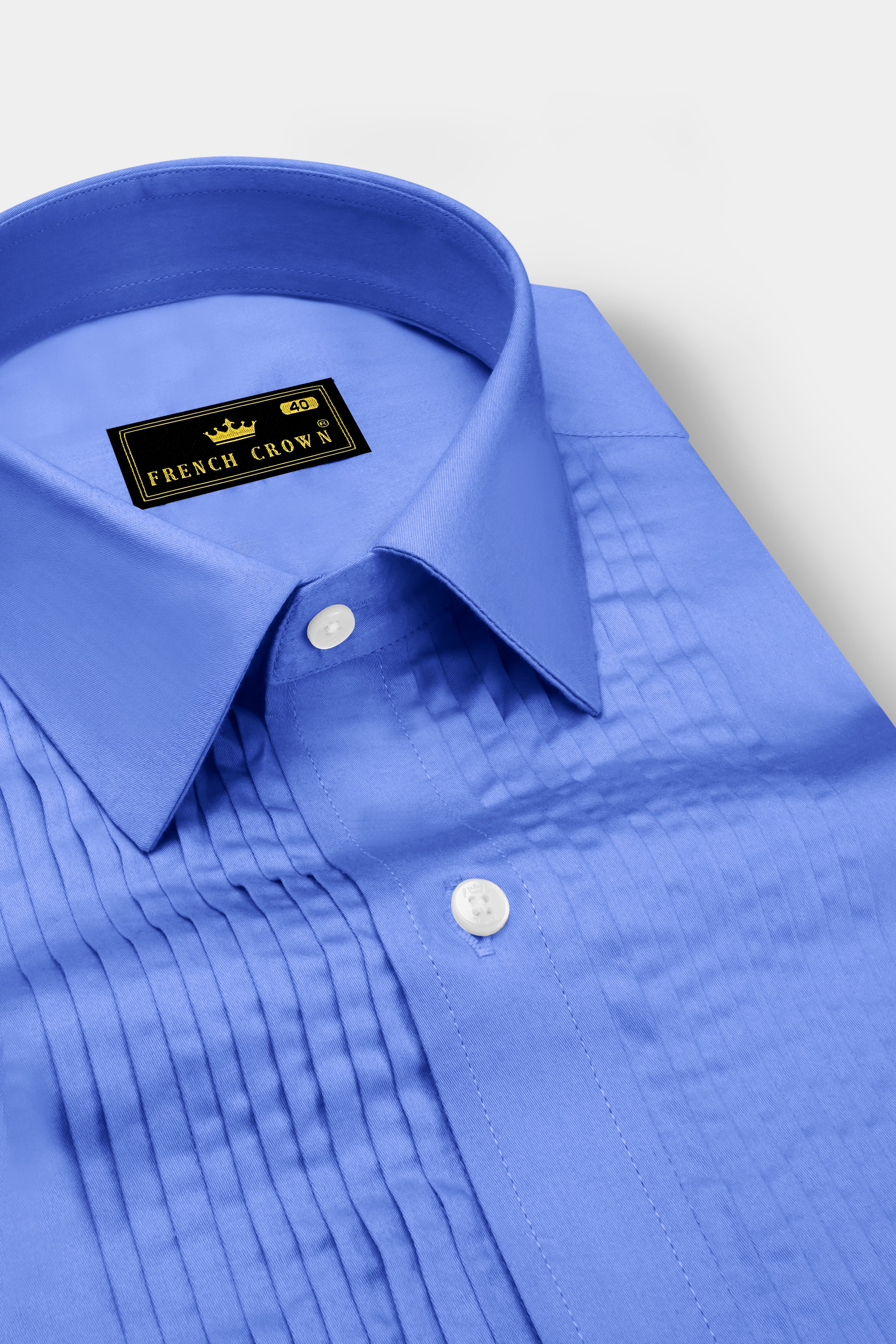 Azurine-Cornflower Blue Subtle Sheen Super Soft Premium Cotton Tuxedo Dress Shirt