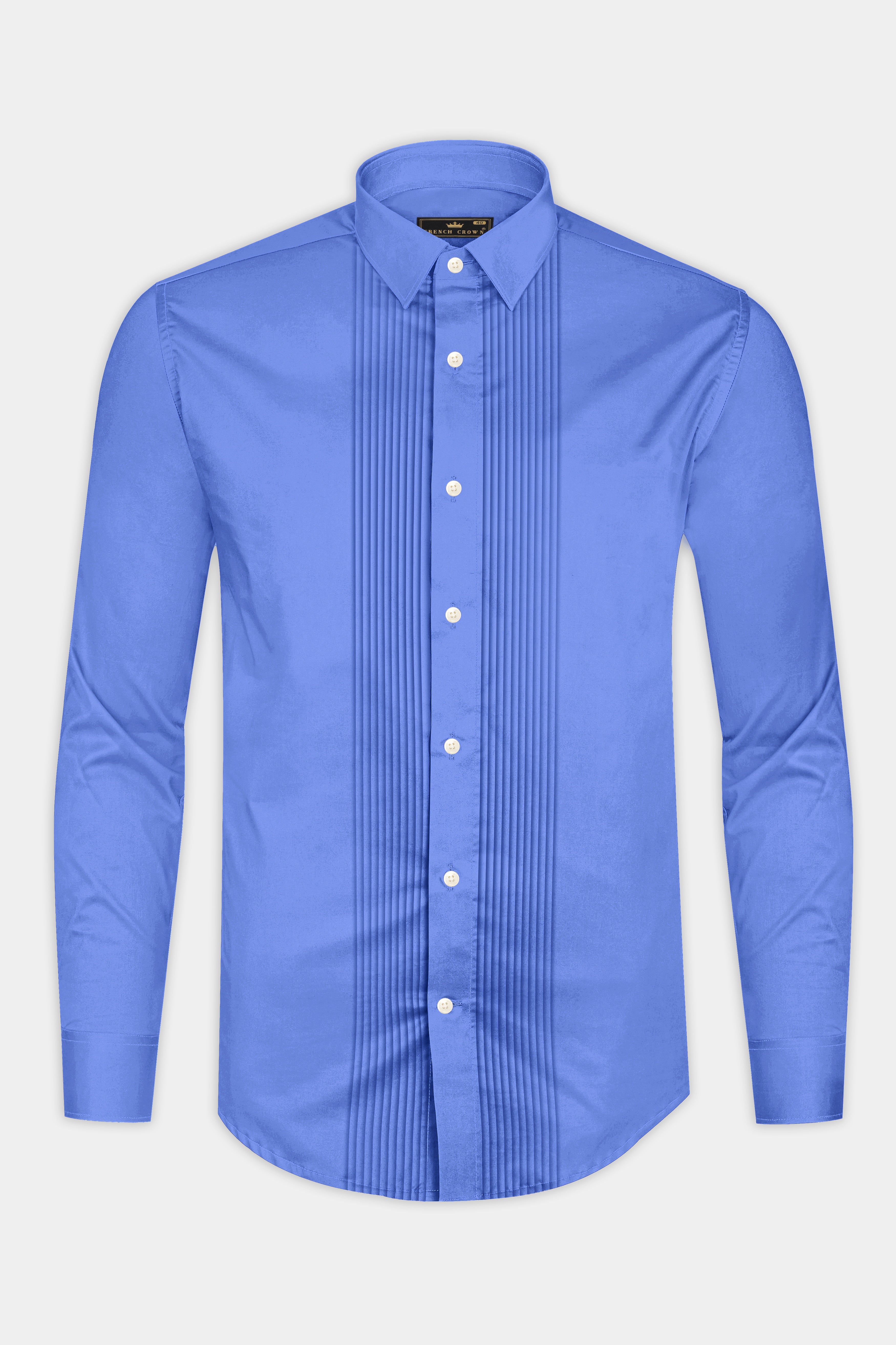 Azurine-Cornflower Blue Subtle Sheen Super Soft Premium Cotton Tuxedo Dress Shirt