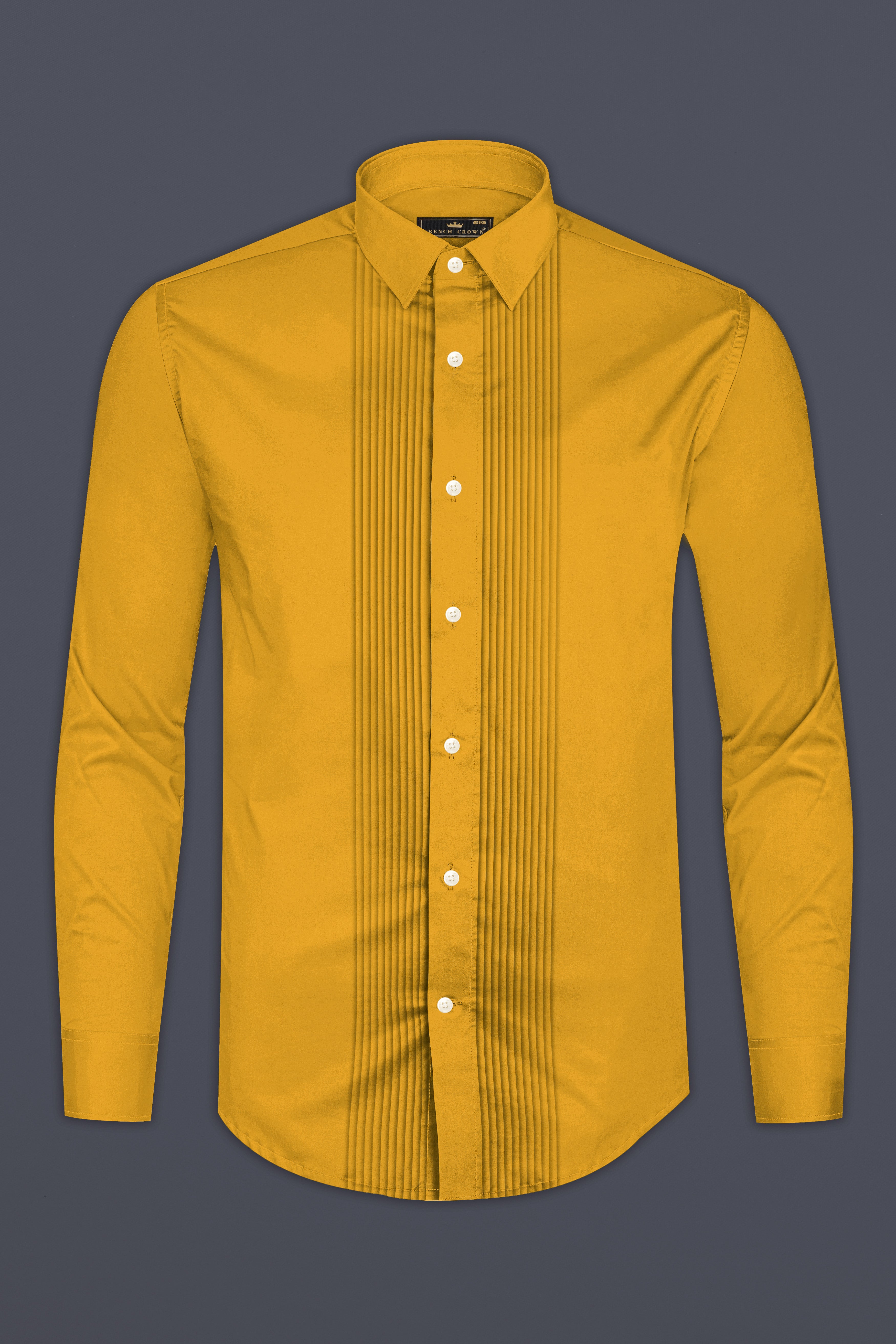 Solvoro-Ochre Yellow Subtle Sheen Super Soft Premium Cotton Tuxedo Dress Shirt
