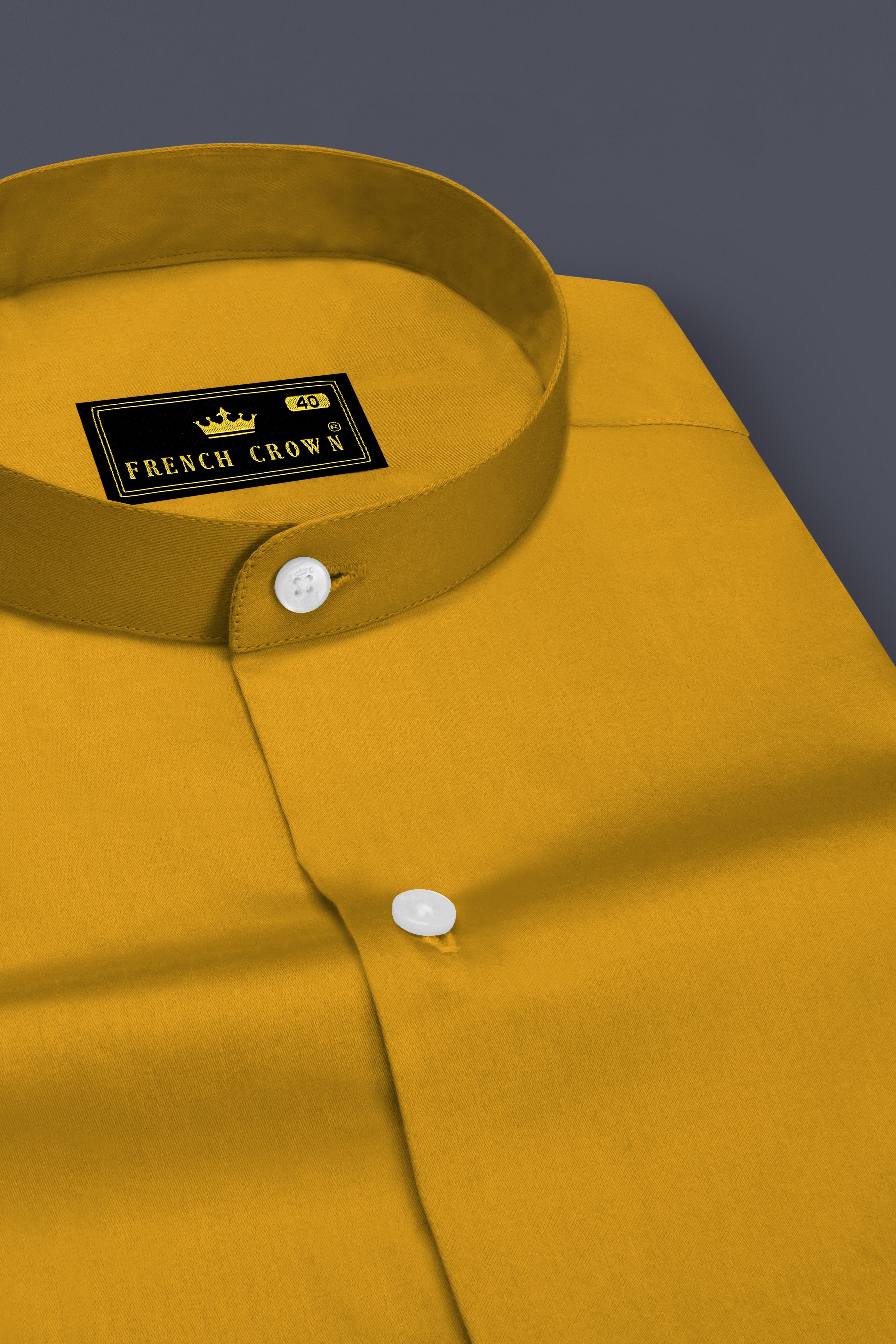 Solvoro-Ochre Yellow Subtle Sheen Super Soft Premium Cotton Mandarin Dress Shirt