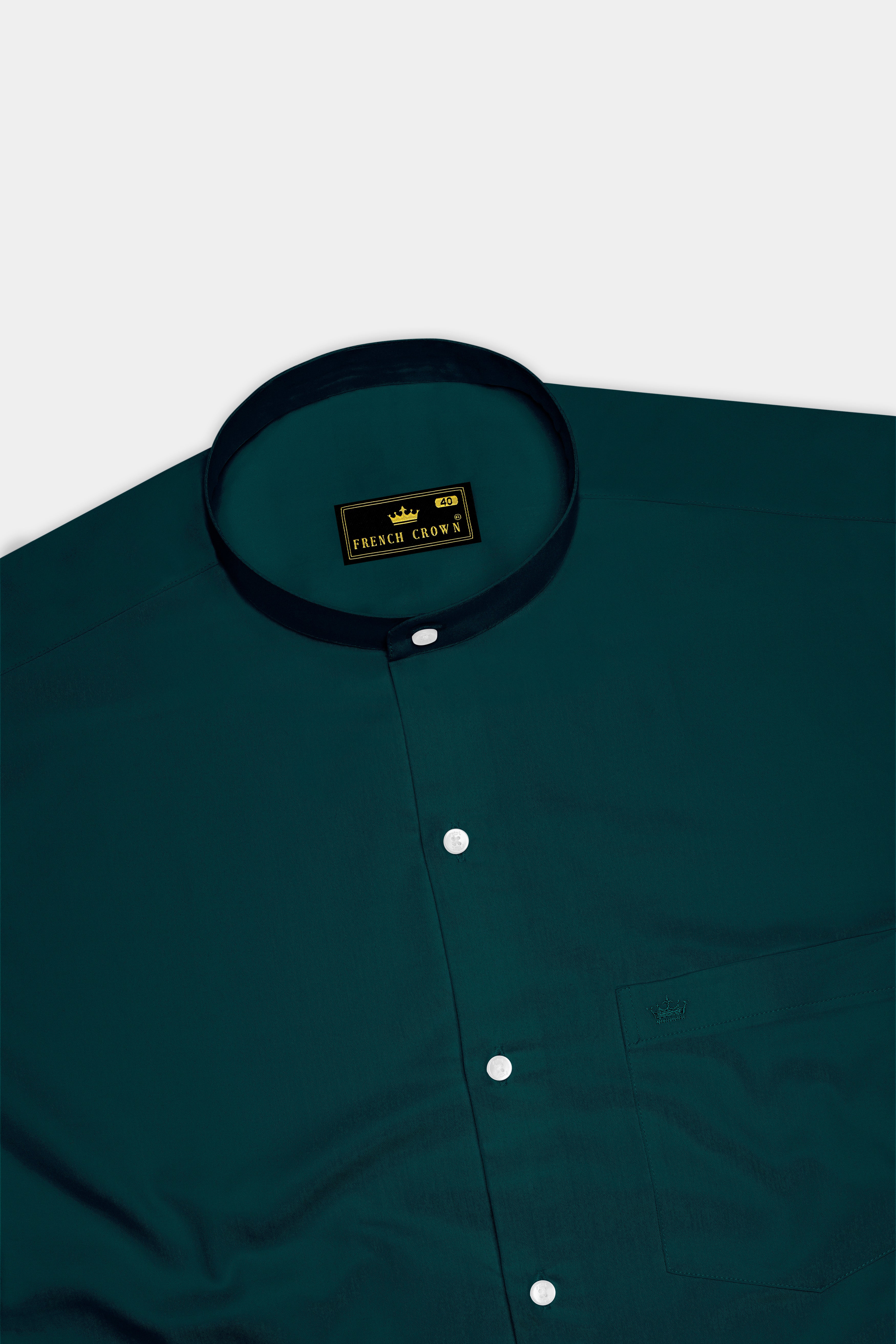 Verdoro-Daintree Green Subtle Sheen Super Soft Premium Cotton Mandarin Dress Shirt