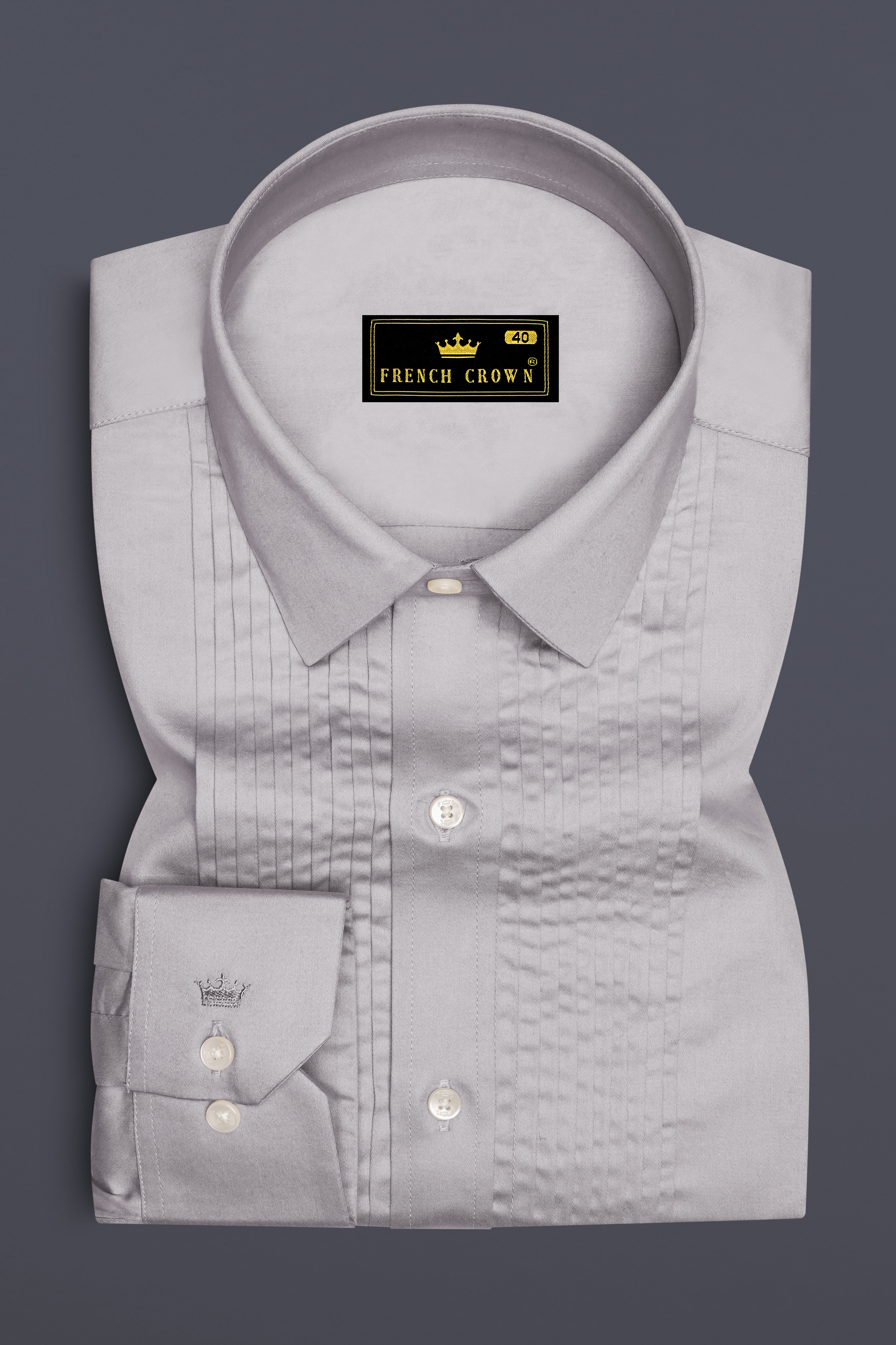 Blushoro-Clam Gray Subtle Sheen Super Soft Premium Cotton Tuxedo Dress Shirt