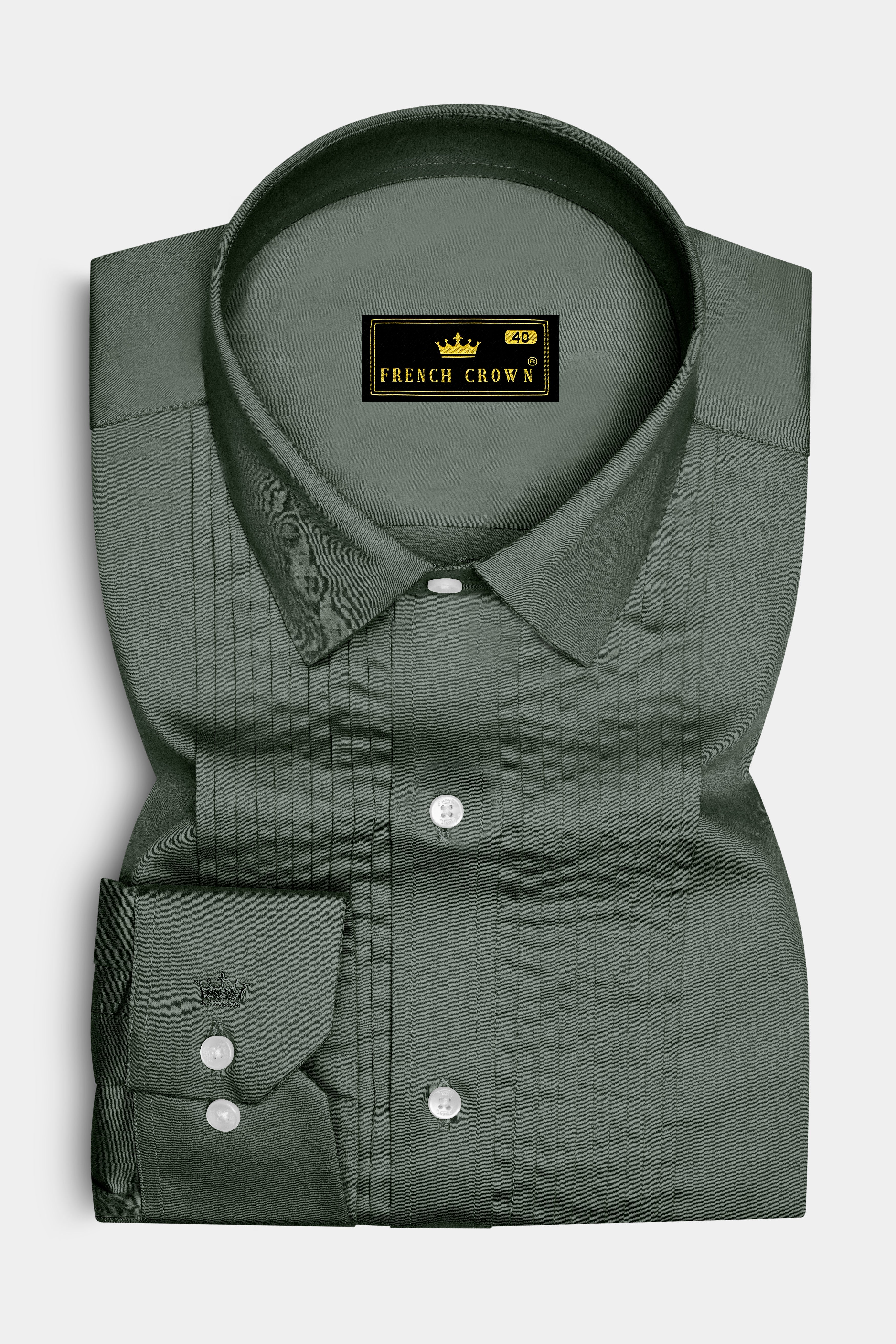 Sylvoro-Nandor Green Subtle Sheen Super Soft Premium Cotton Tuxedo Dress Shirt