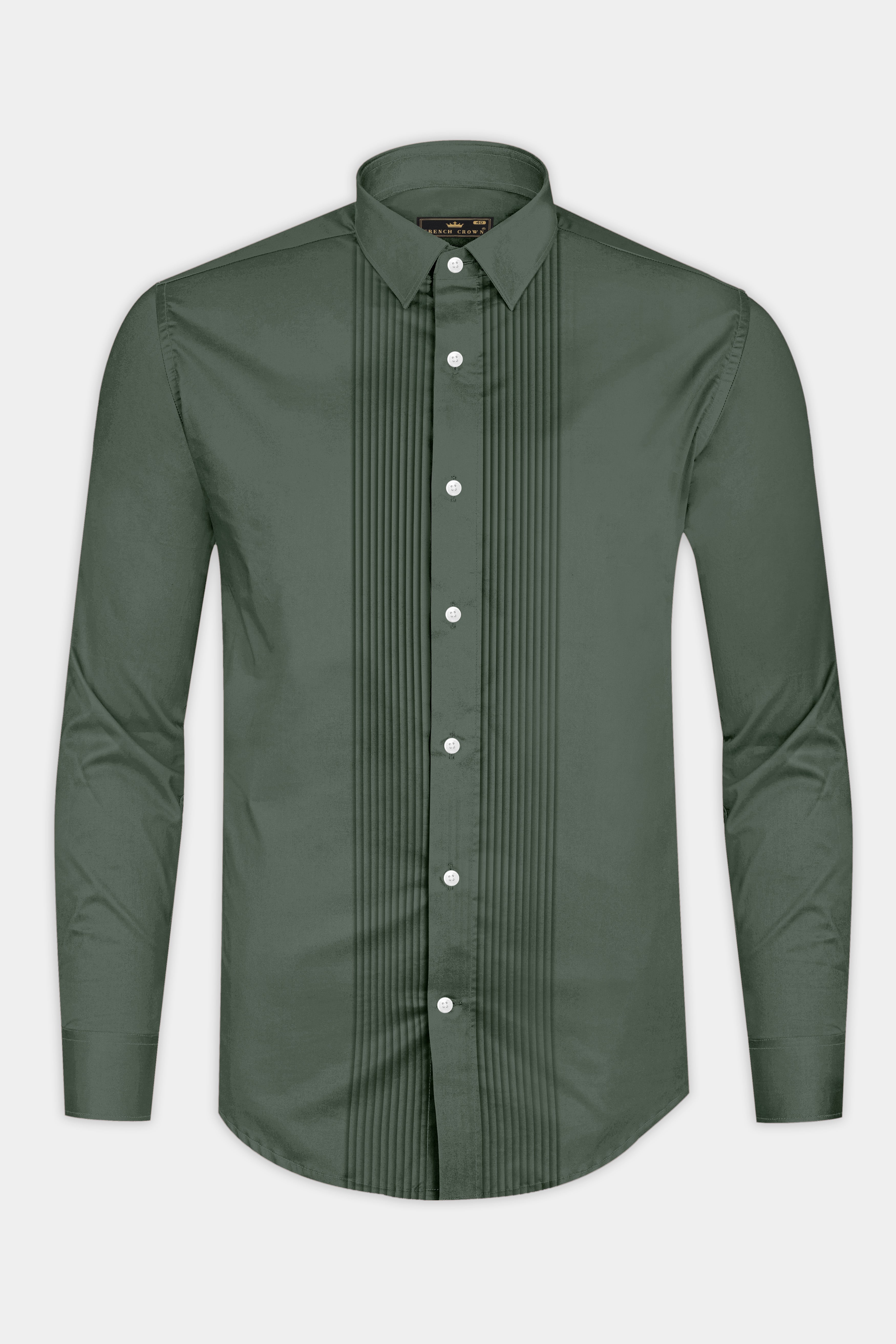 Sylvoro-Nandor Green Subtle Sheen Super Soft Premium Cotton Tuxedo Dress Shirt