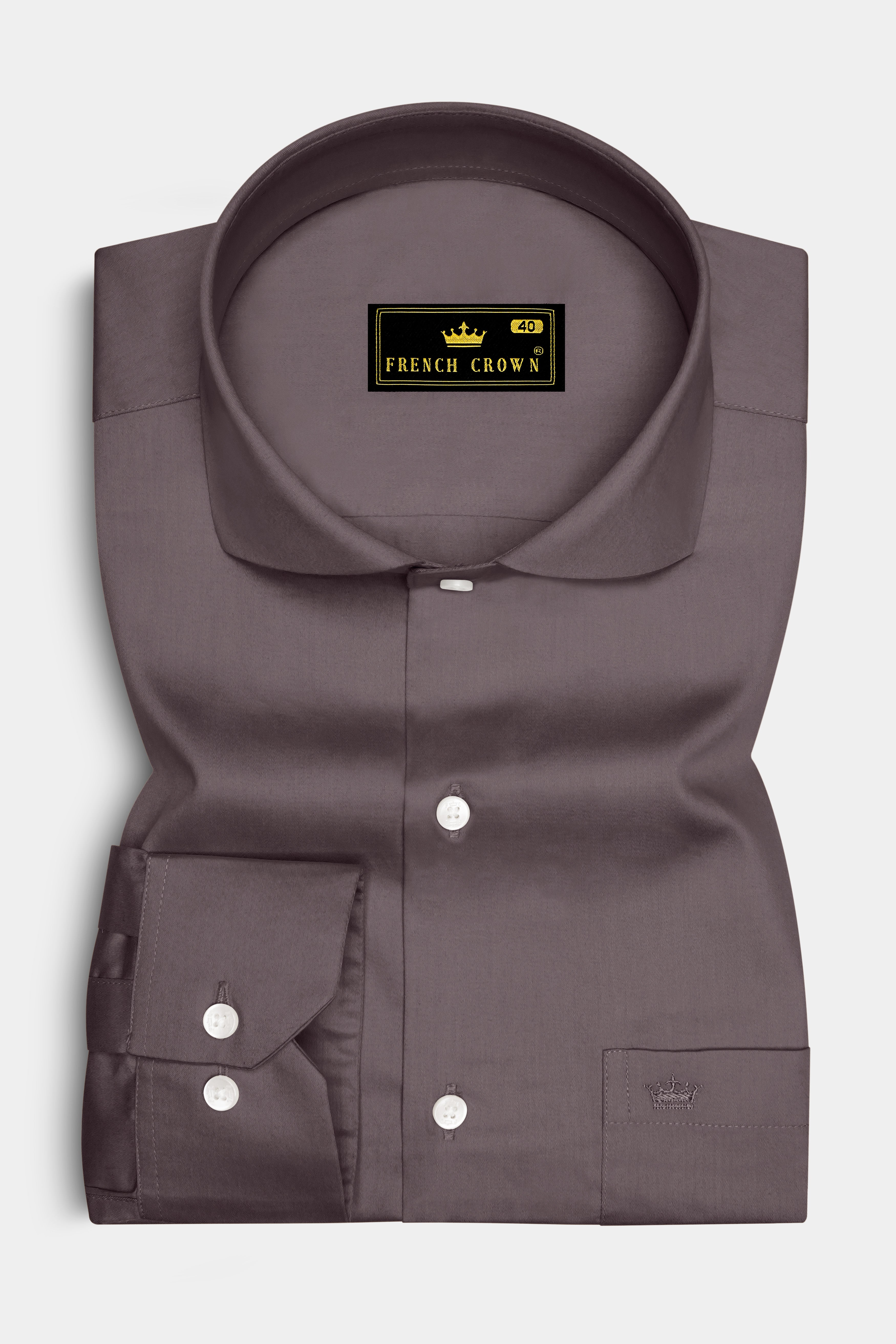 Umbero-Wenge Brown Subtle Sheen Super Soft Premium Cotton Cut Away Collar Dress Shirt