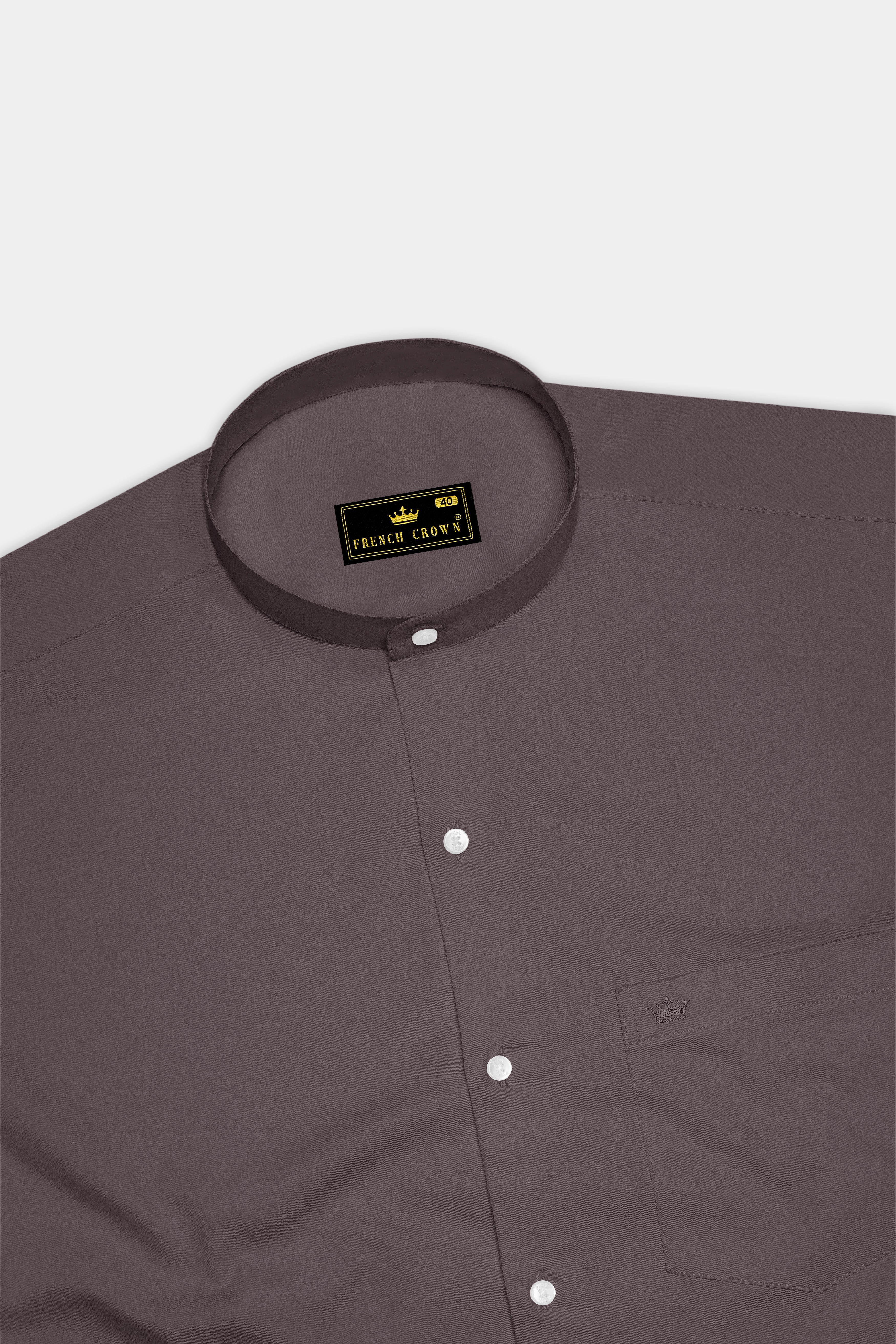 Umbero-Wenge Brown Subtle Sheen Super Soft Premium Cotton Mandarin Dress Shirt
