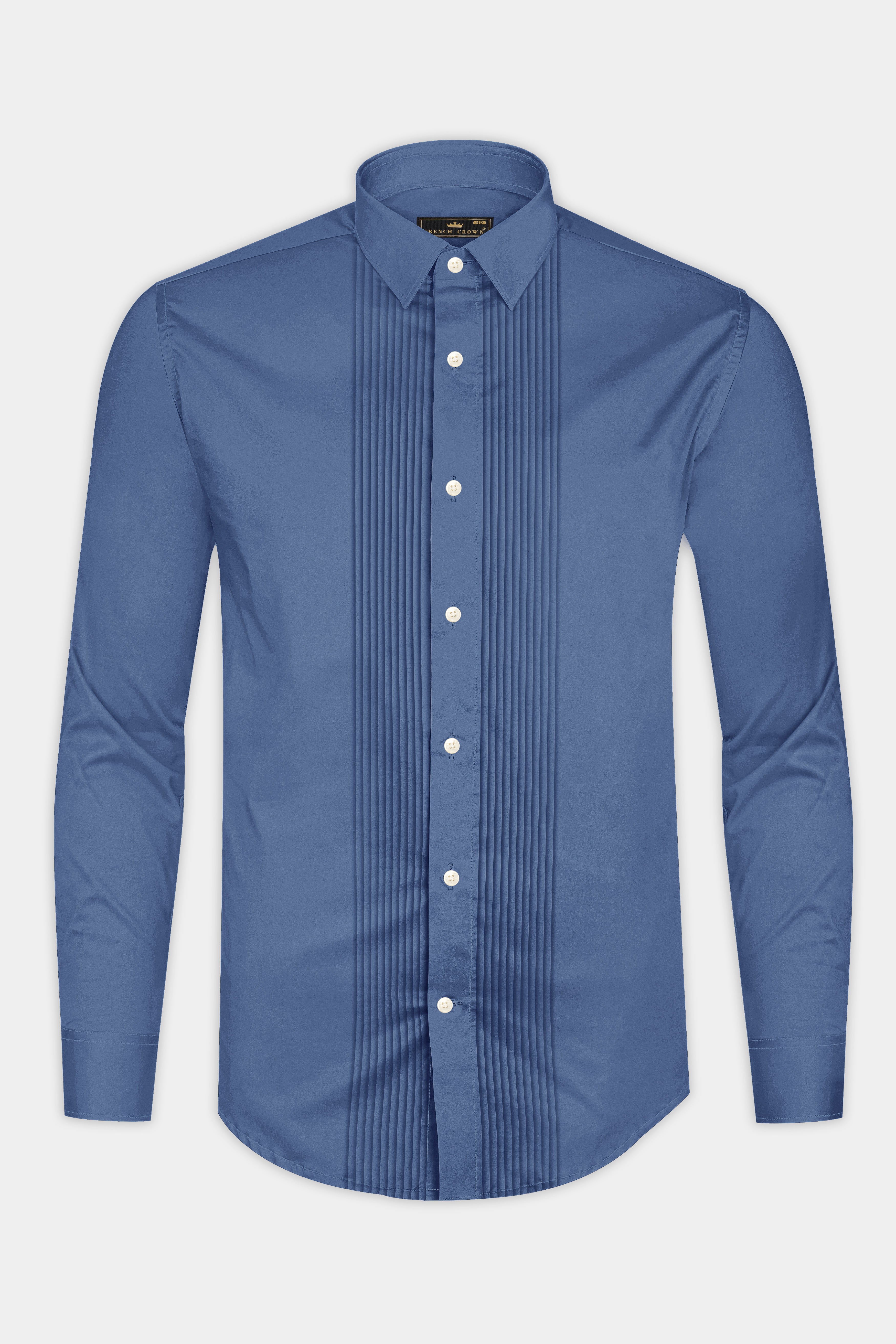 Azurion-Dusky Blue Subtle Sheen Super Soft Premium Cotton Tuxedo Dress Shirt