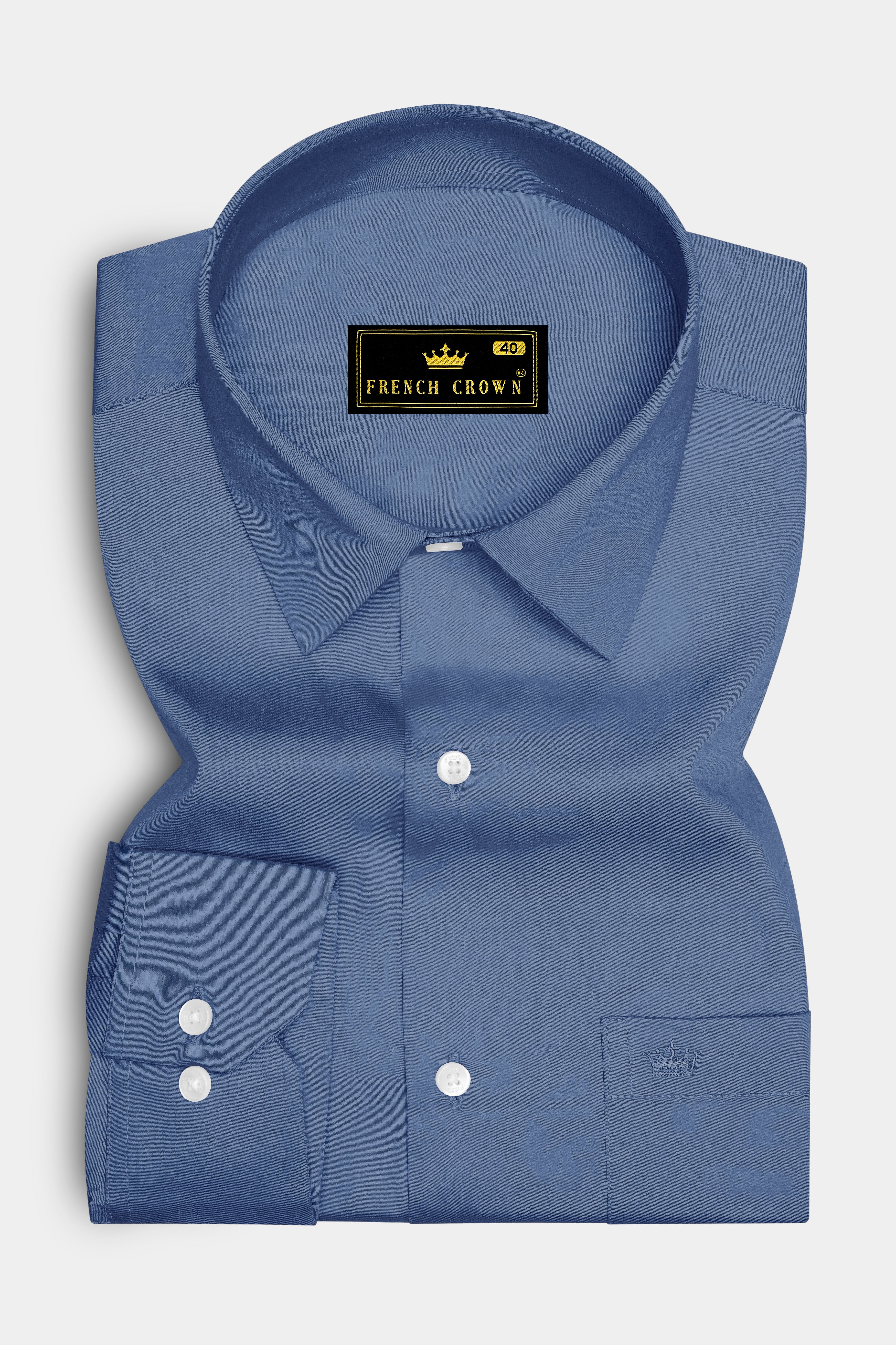 Azurion-Dusky Blue Subtle Sheen Super Soft Premium Cotton Dress Shirt