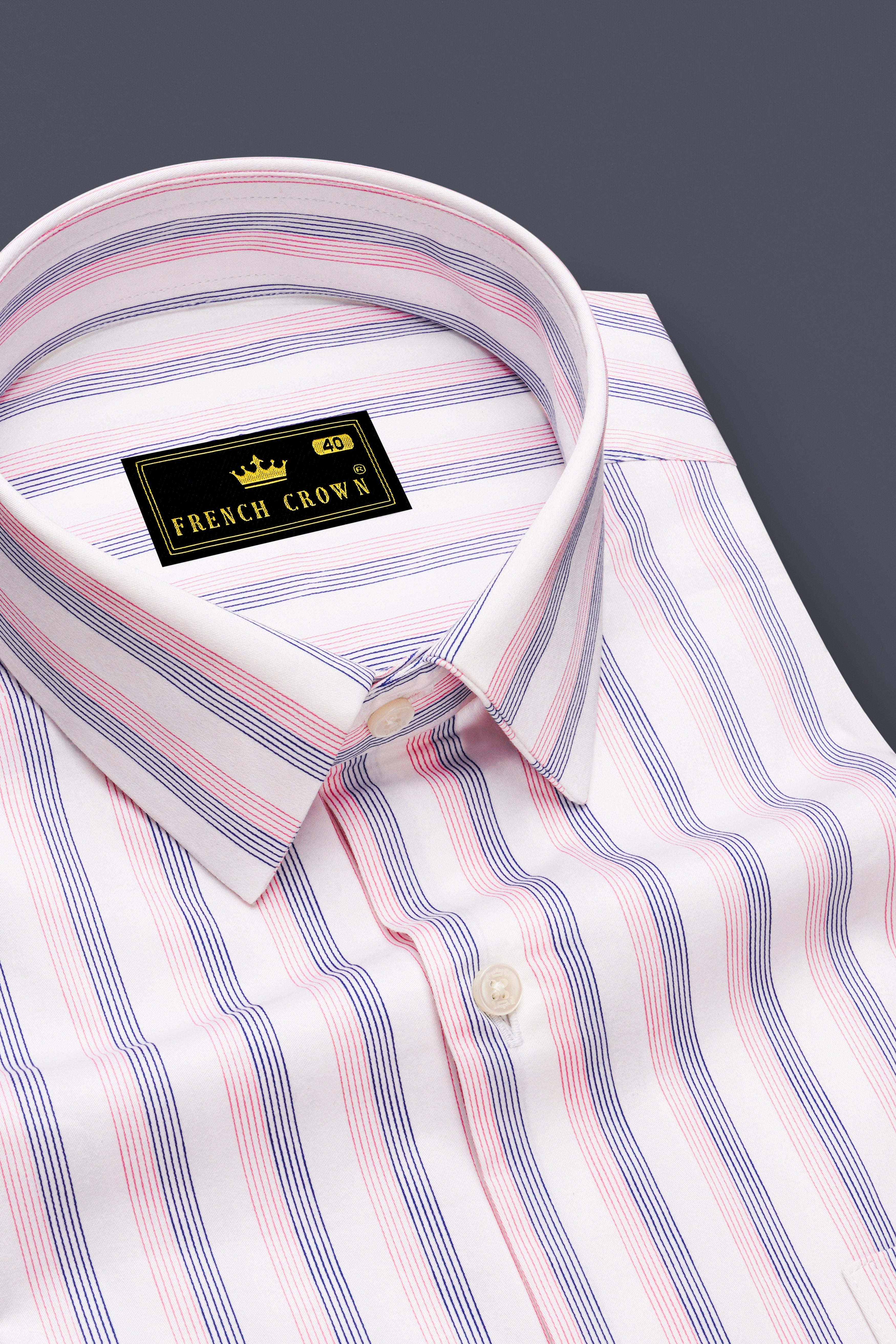 Linearo-Bright White And Flare Pink Striped Subtle Sheen Super Soft Premium Cotton Dress Shirt