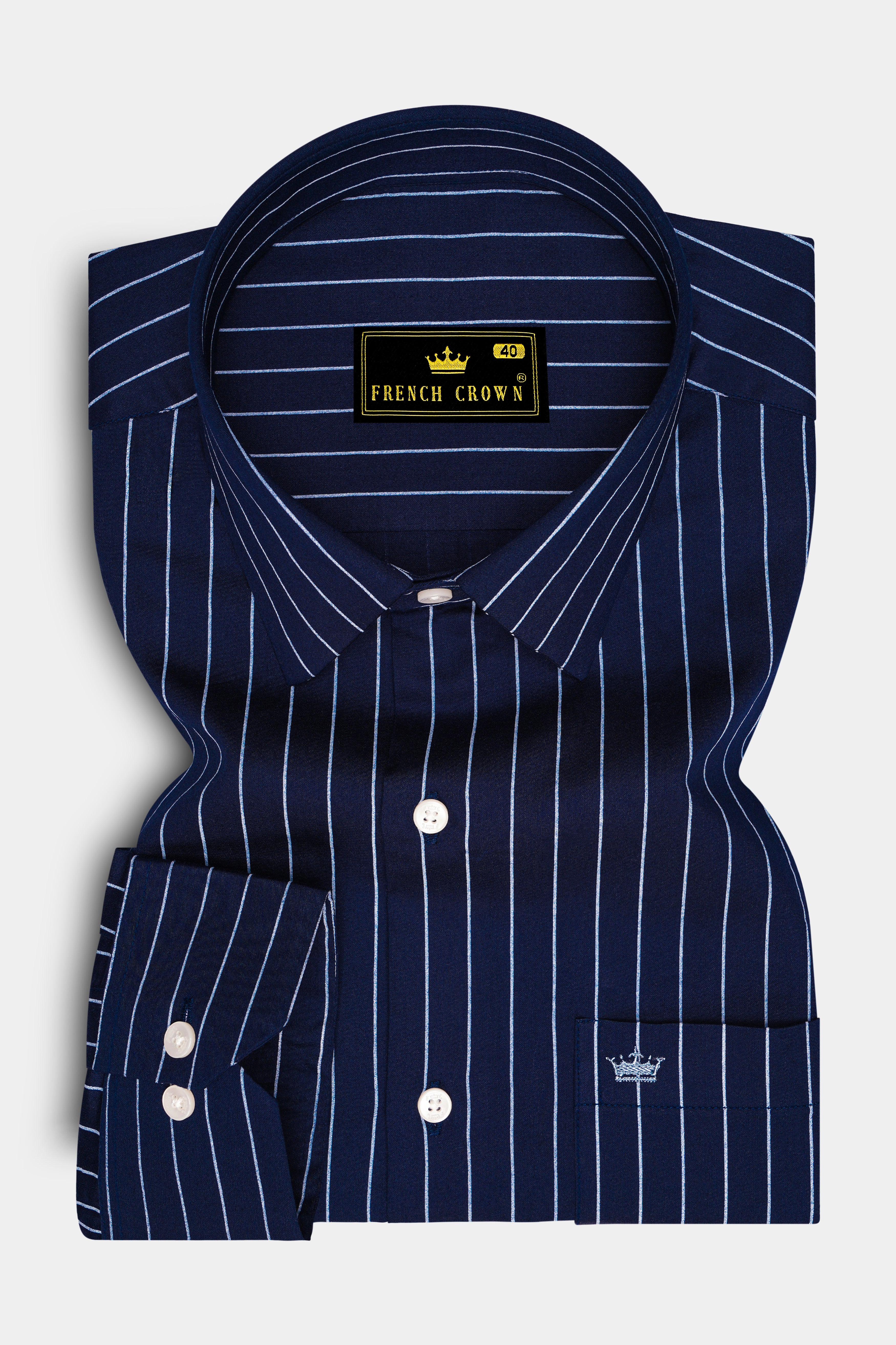 Noctaro-Ebony Blue And Bright White Pin Striped Subtle Sheen Super Soft Premium Cotton Dress Shirt 14505-38, 14505-H-38, 14505-39, 14505-H-39, 14505-40, 14505-H-40, 14505-42, 14505-H-42, 14505-44, 14505-H-44, 14505-46, 14505-H-46, 14505-48, 14505-H-48, 14505-50, 14505-H-50, 14505-52, 14505-H-52