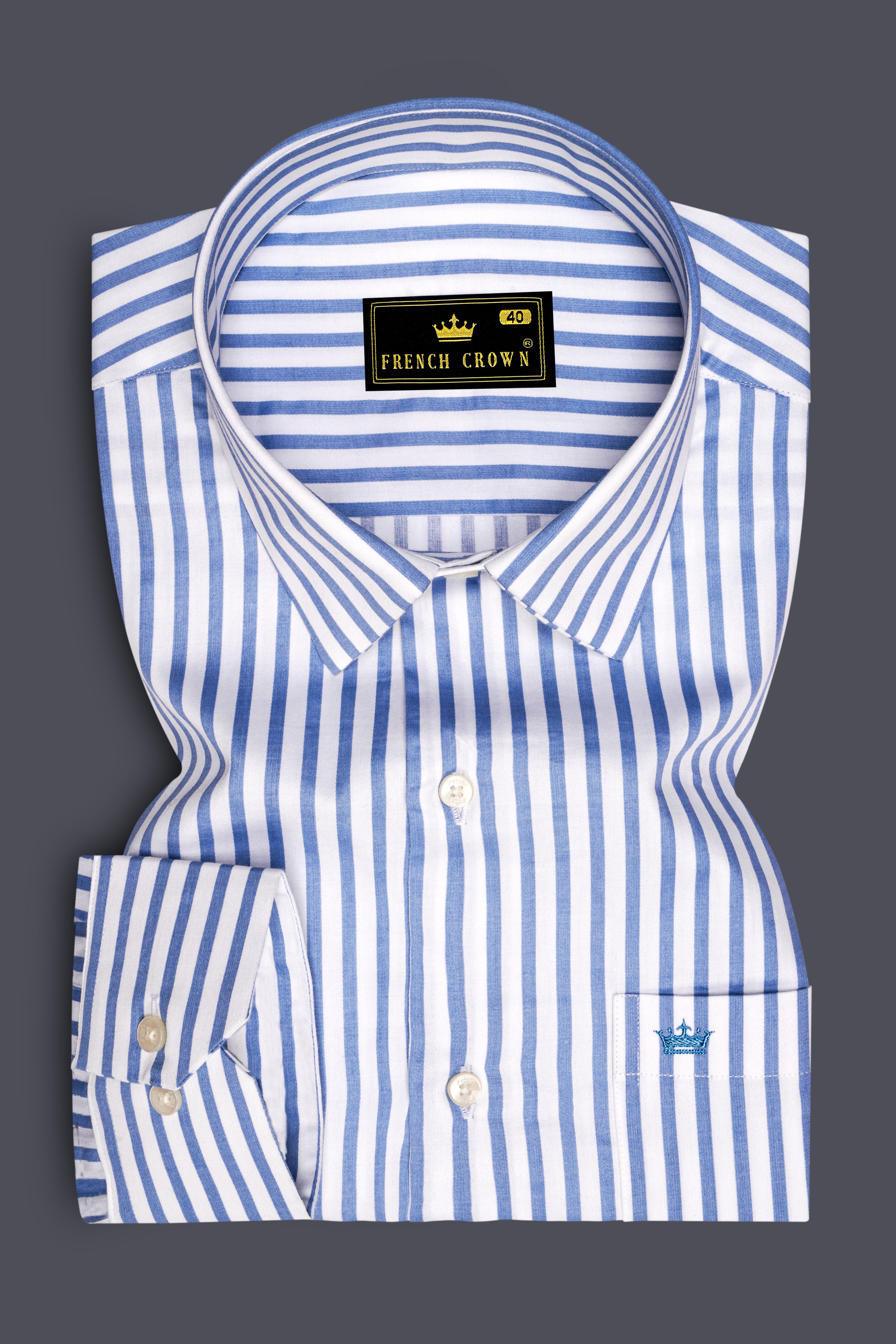 Azurline-Carolina Blue And Bright White Candy Striped Subtle Sheen Super Soft Premium Cotton Dress Shirt