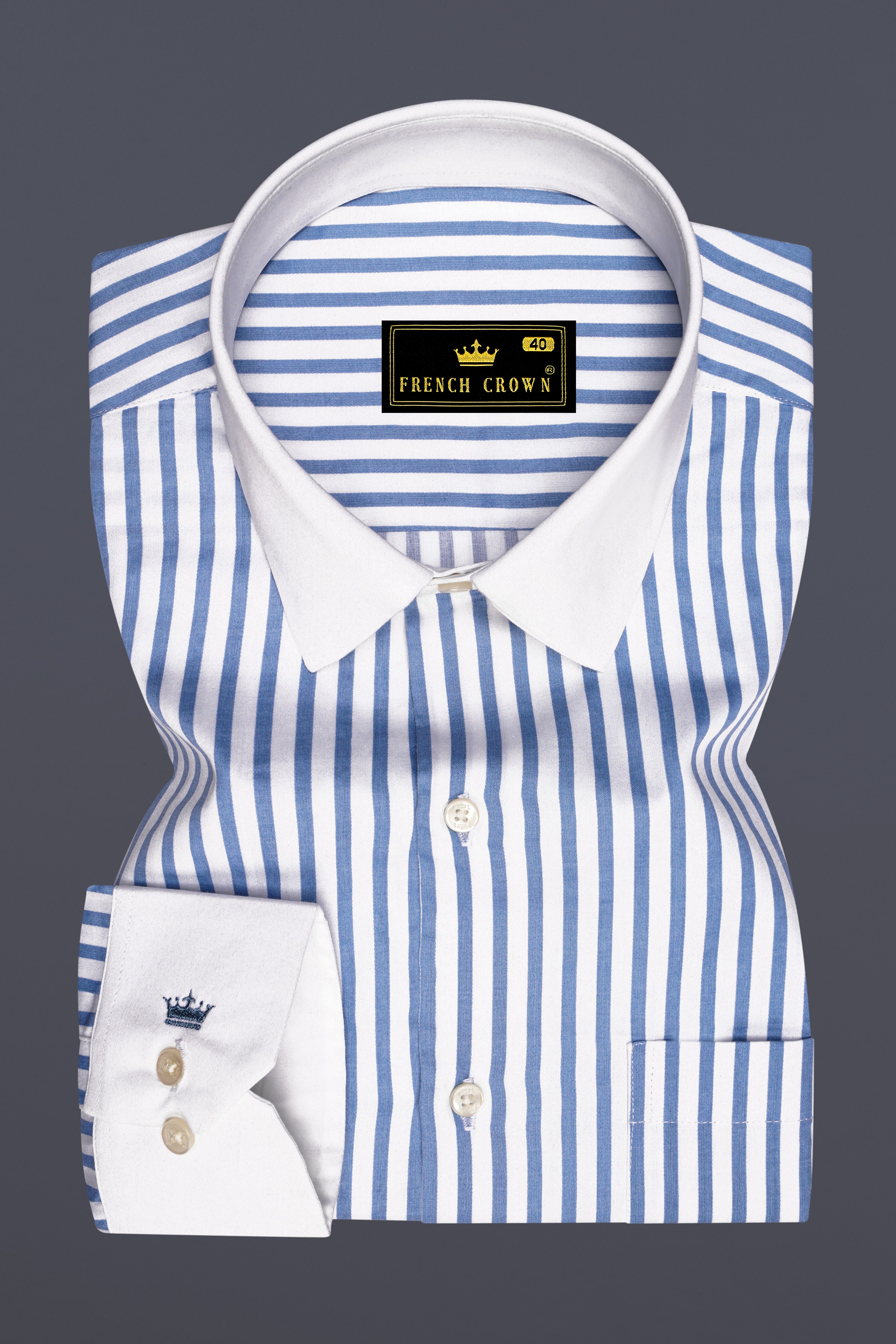 Azurline-Carolina Blue And Bright White Candy Striped Super Soft Premium Cotton Dress White Cuff Collar Shirt