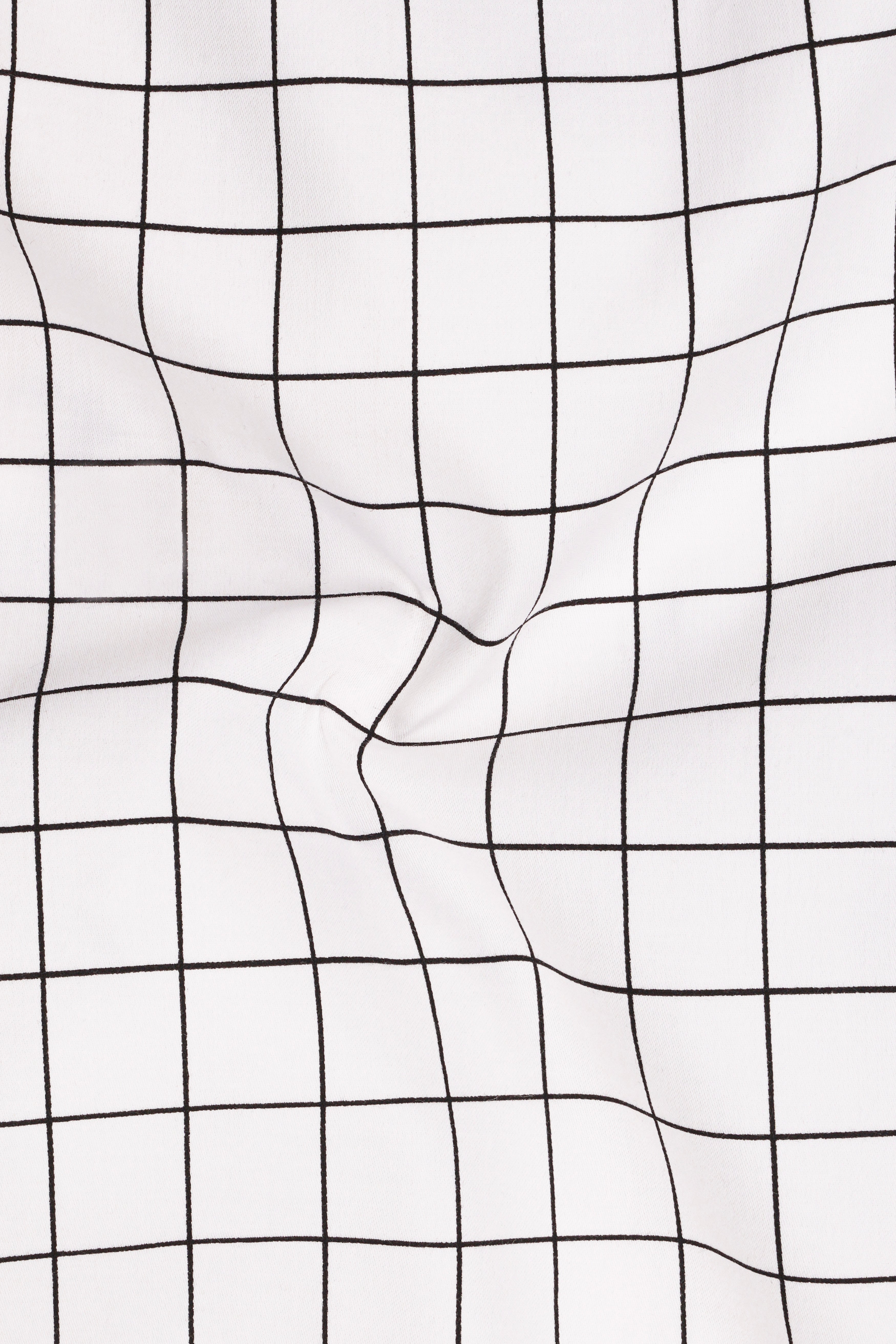 Panoro-Bright White And Jade Black Windowpane Subtle Sheen Super Soft Premium Cotton Dress Black Cuff Collar Shirt