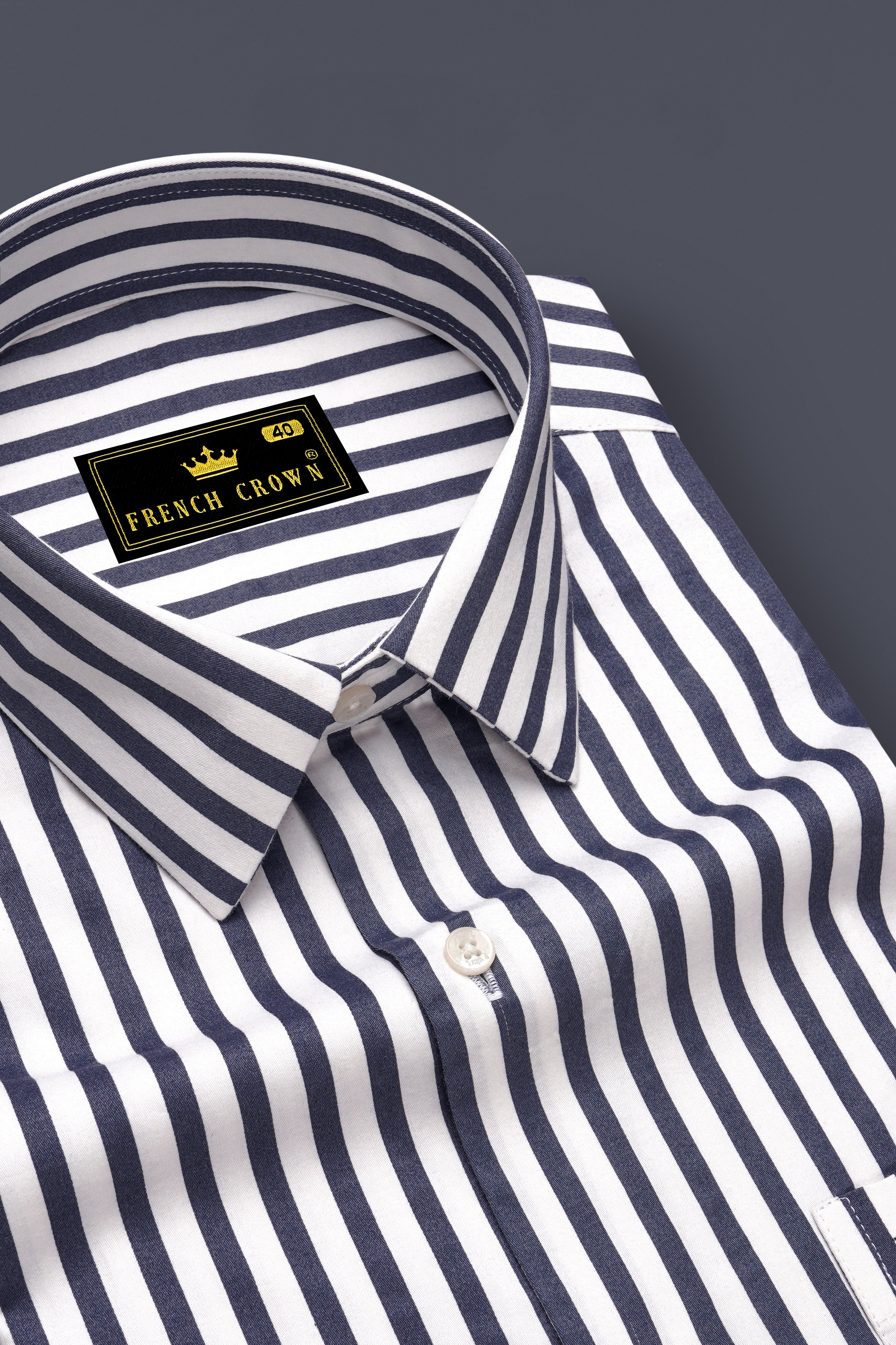 Monovelle-Storm Gray And Bright White Candy Striped Subtle Sheen Super Soft Premium Cotton Dress Shirt