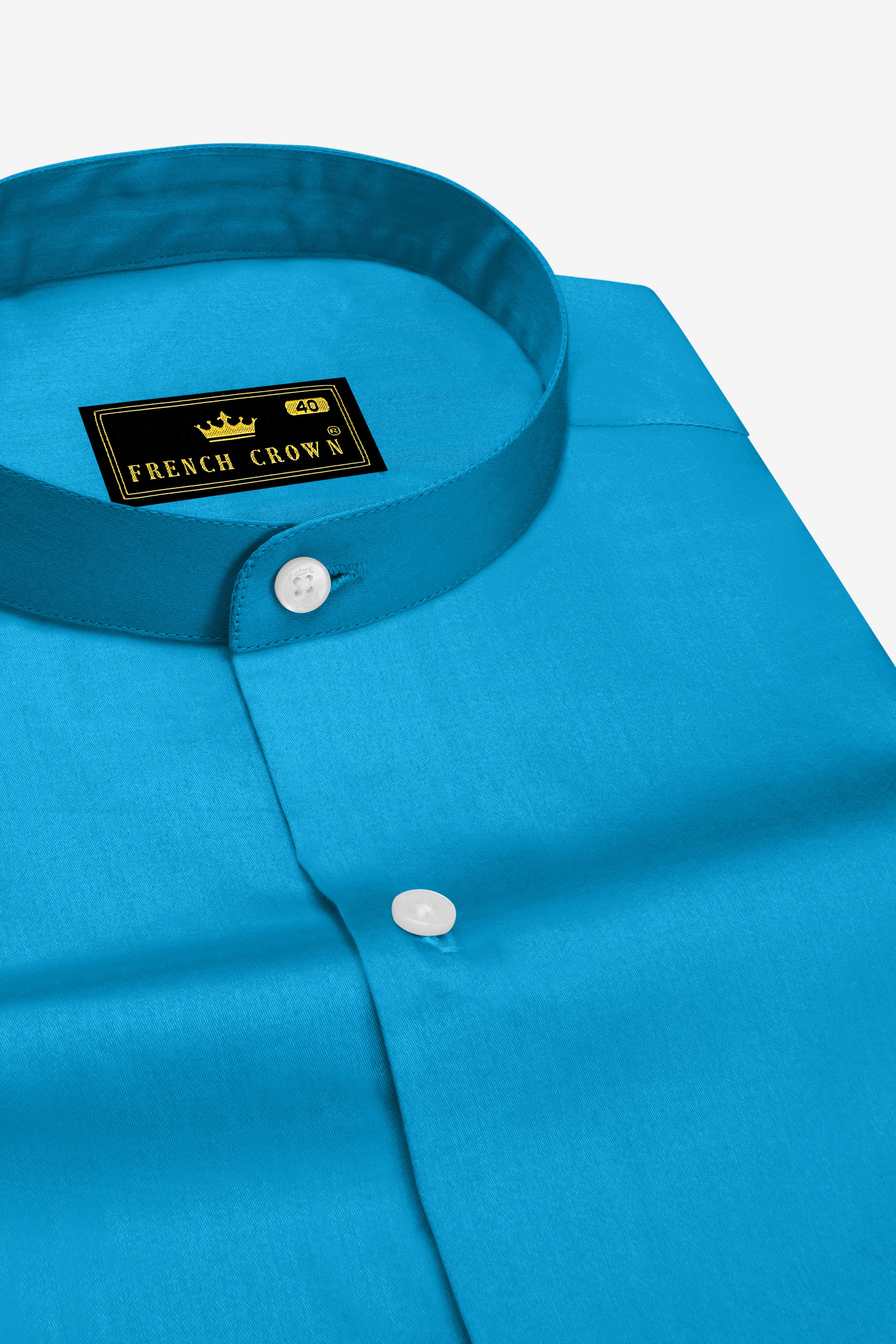 Azurique-Curious Blue Subtle Sheen Super Soft Premium Cotton Mandarin Dress Shirt