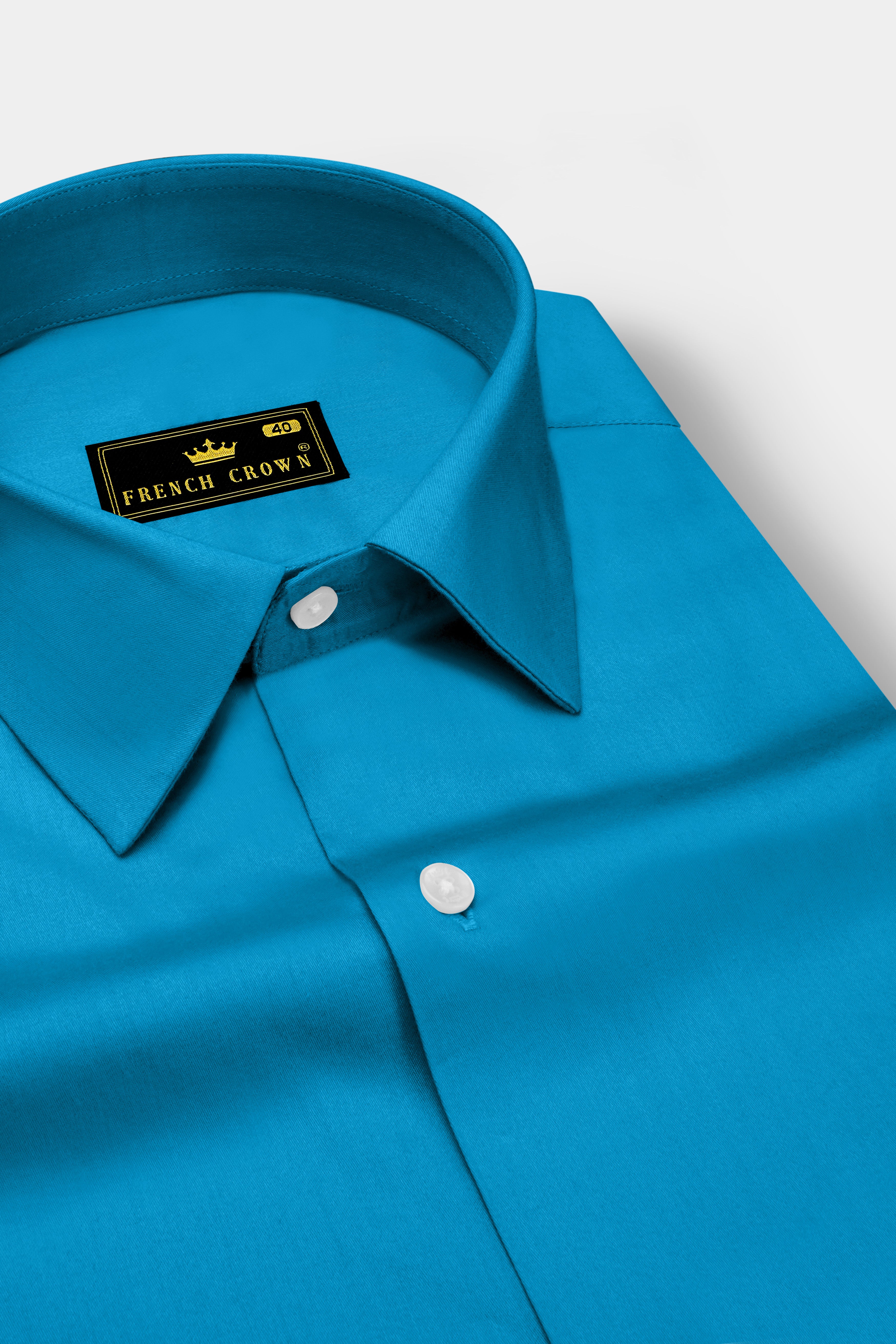 Azurique-Curious Blue Subtle Sheen Super Soft Premium Cotton Dress Shirt