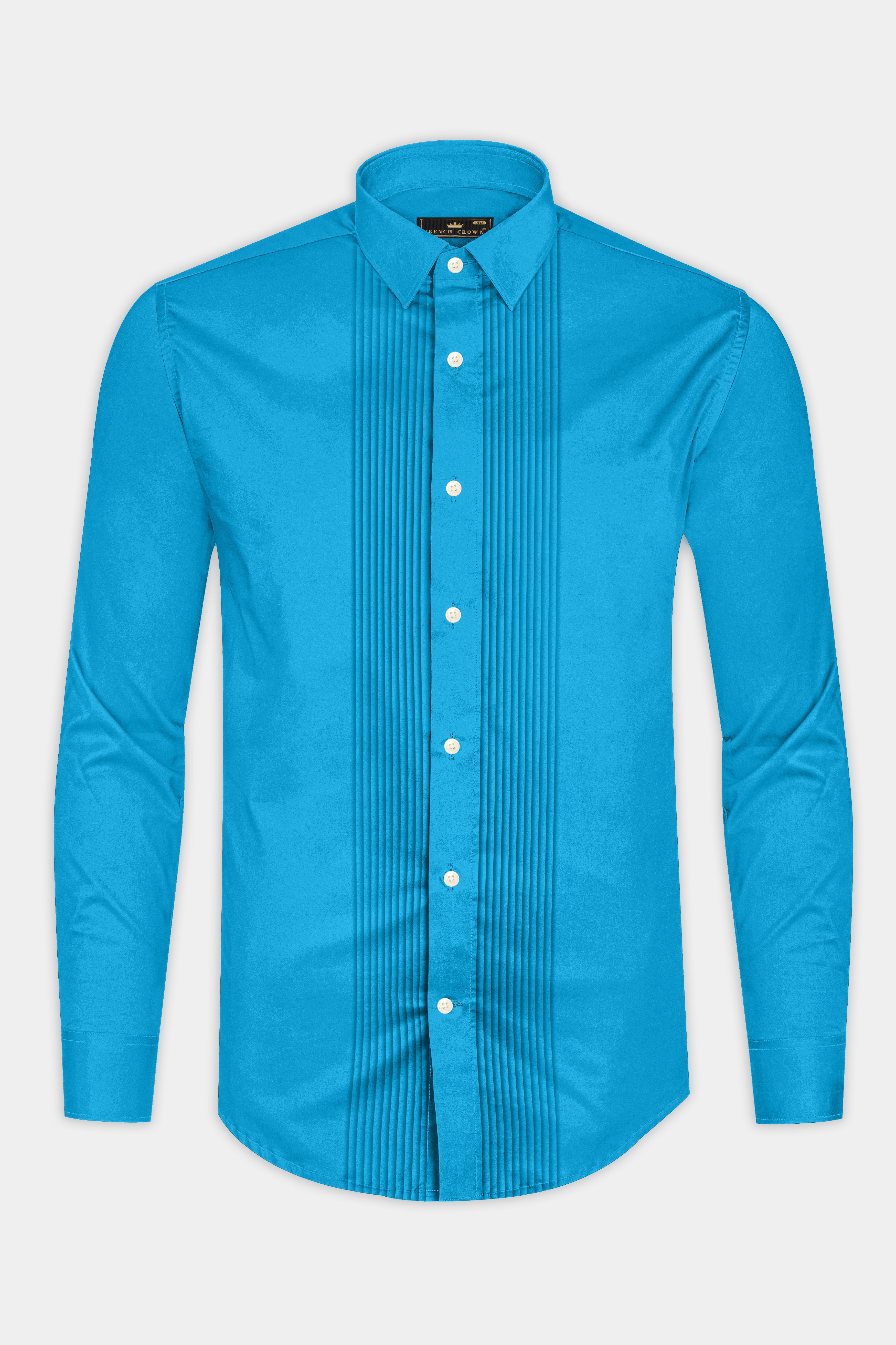 Azurique-Curious Blue Subtle Sheen Super Soft Premium Cotton Tuxedo Dress Shirt