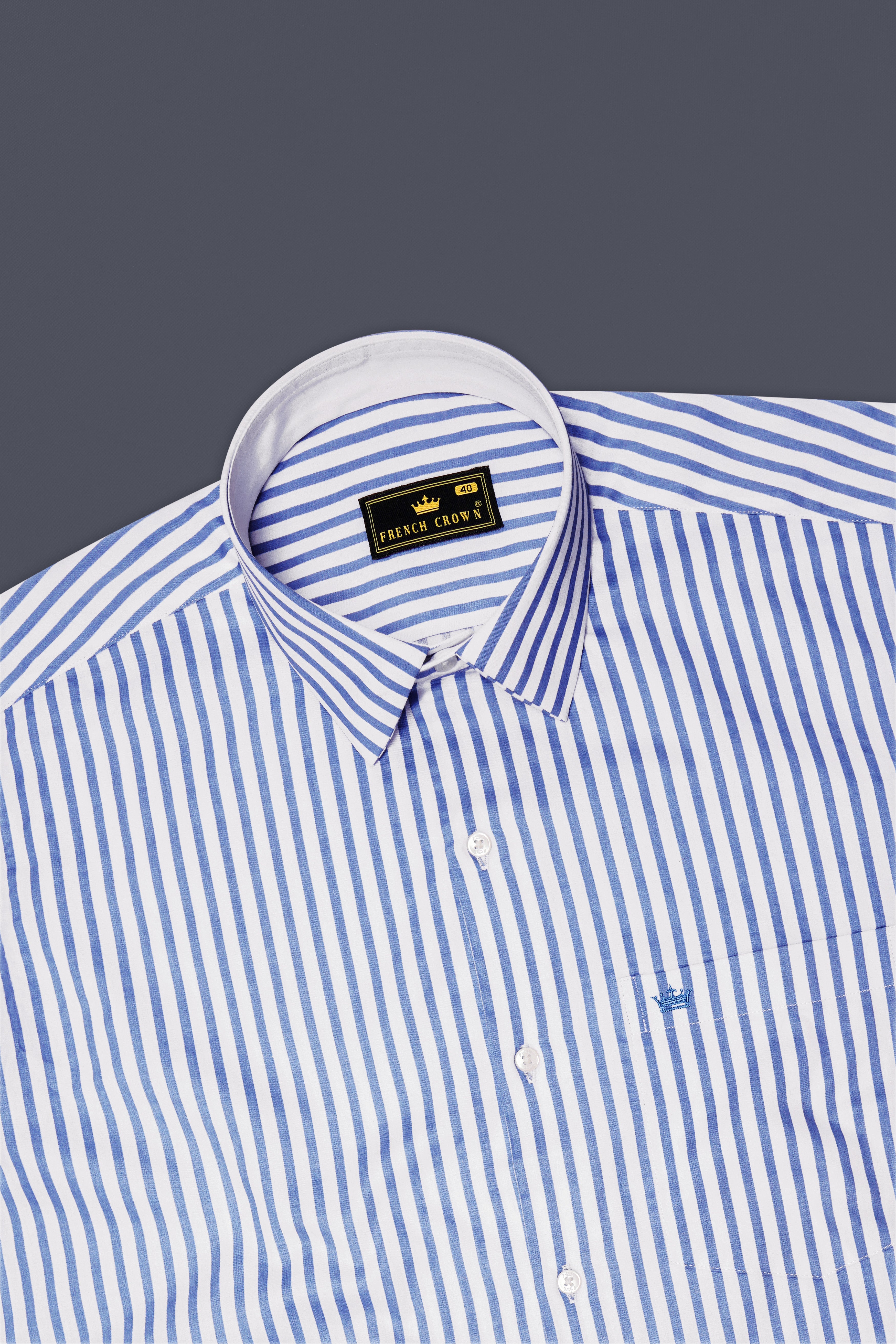 Azurline-Carolina Blue And Bright White Candy Striped Subtle Sheen Soft Premium Cotton Dress Shirt
