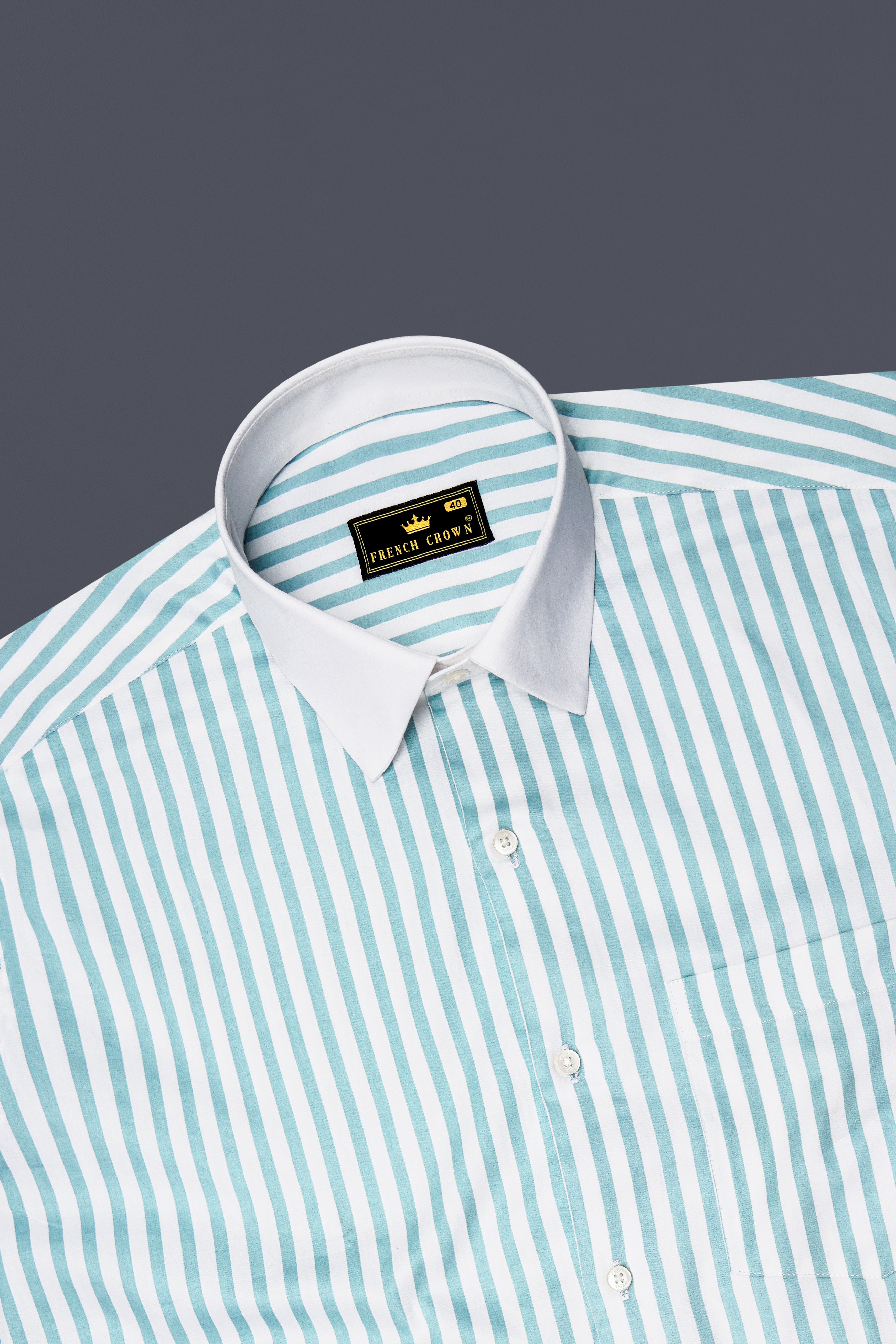 Celestio-Stream Blue And Bright White Candy Striped Super Soft Premium Cotton Dress White Cuff Collar Shirt