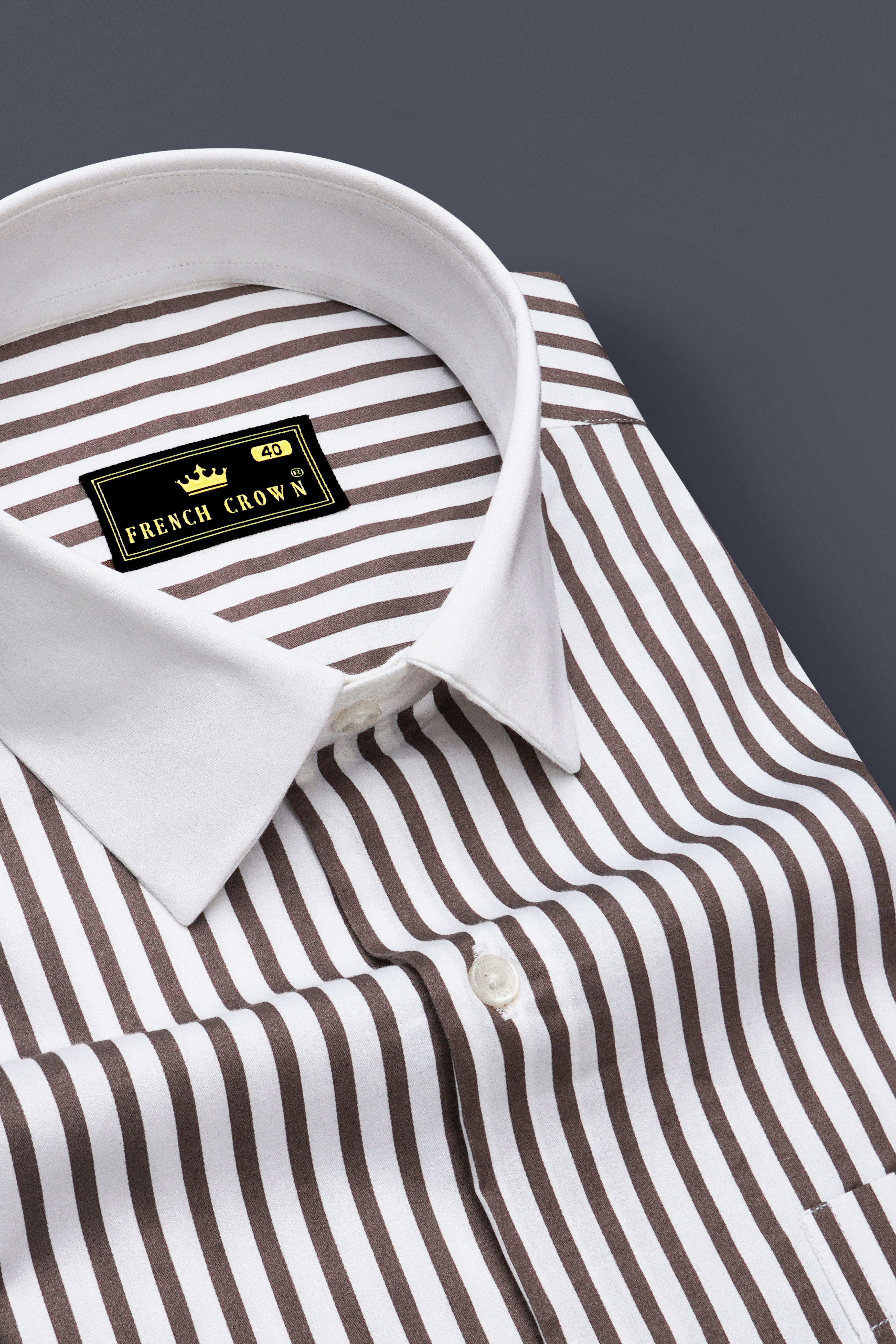 Sienna-Russett Brown And Bright White Candy Striped Super Soft Premium Cotton Dress White Cuff Collar Shirt 14526-WCC-38, 14526-WCC-H-38, 14526-WCC-39, 14526-WCC-H-39, 14526-WCC-40, 14526-WCC-H-40, 14526-WCC-42, 14526-WCC-H-42, 14526-WCC-44, 14526-WCC-H-44, 14526-WCC-46, 14526-WCC-H-46, 14526-WCC-48, 14526-WCC-H-48, 14526-WCC-50, 14526-WCC-H-50, 14526-WCC-52, 14526-WCC-H-52