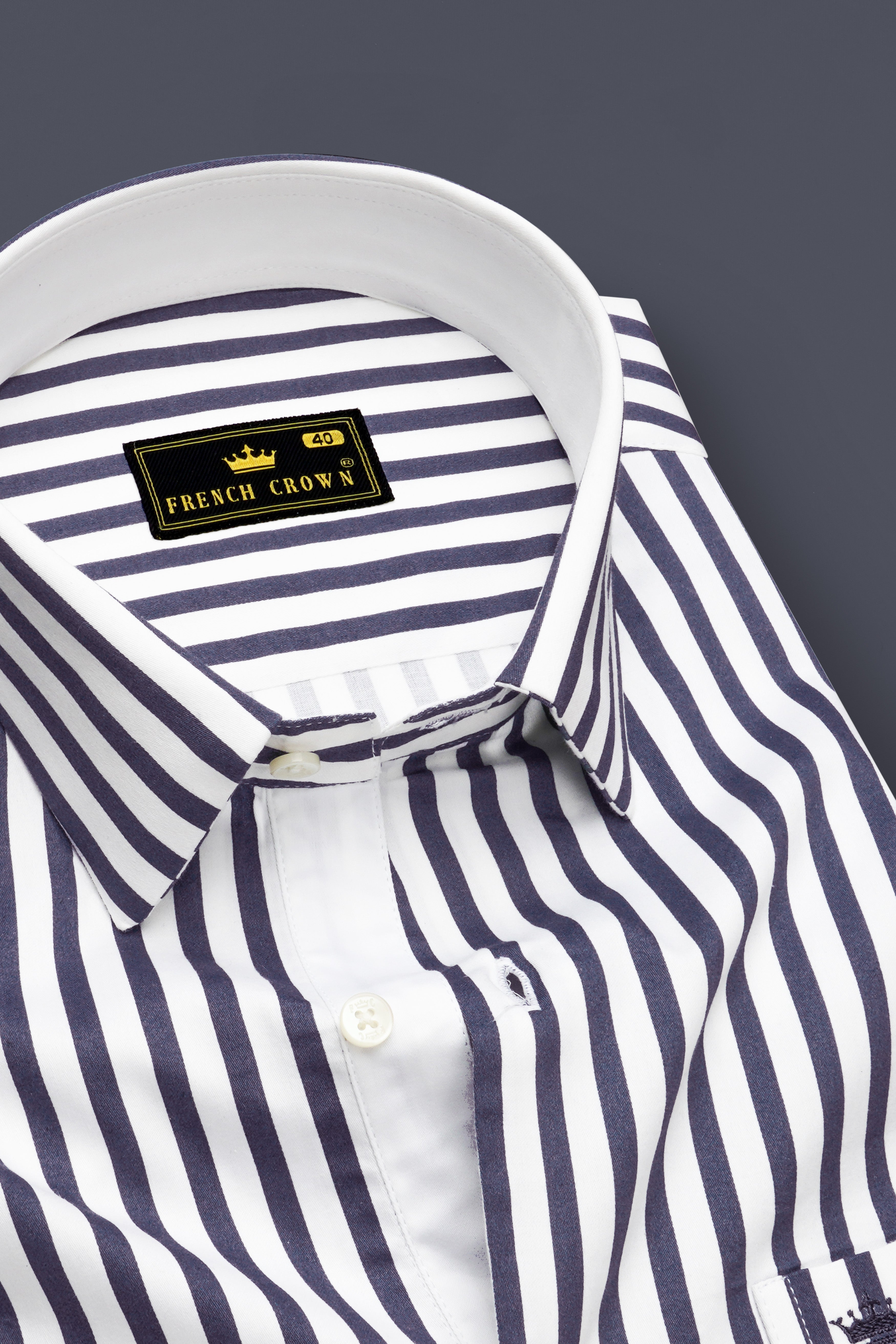 Monovelle-Storm Gray And Bright White Candy Striped Subtle Sheen Soft Premium Cotton Dress Shirt