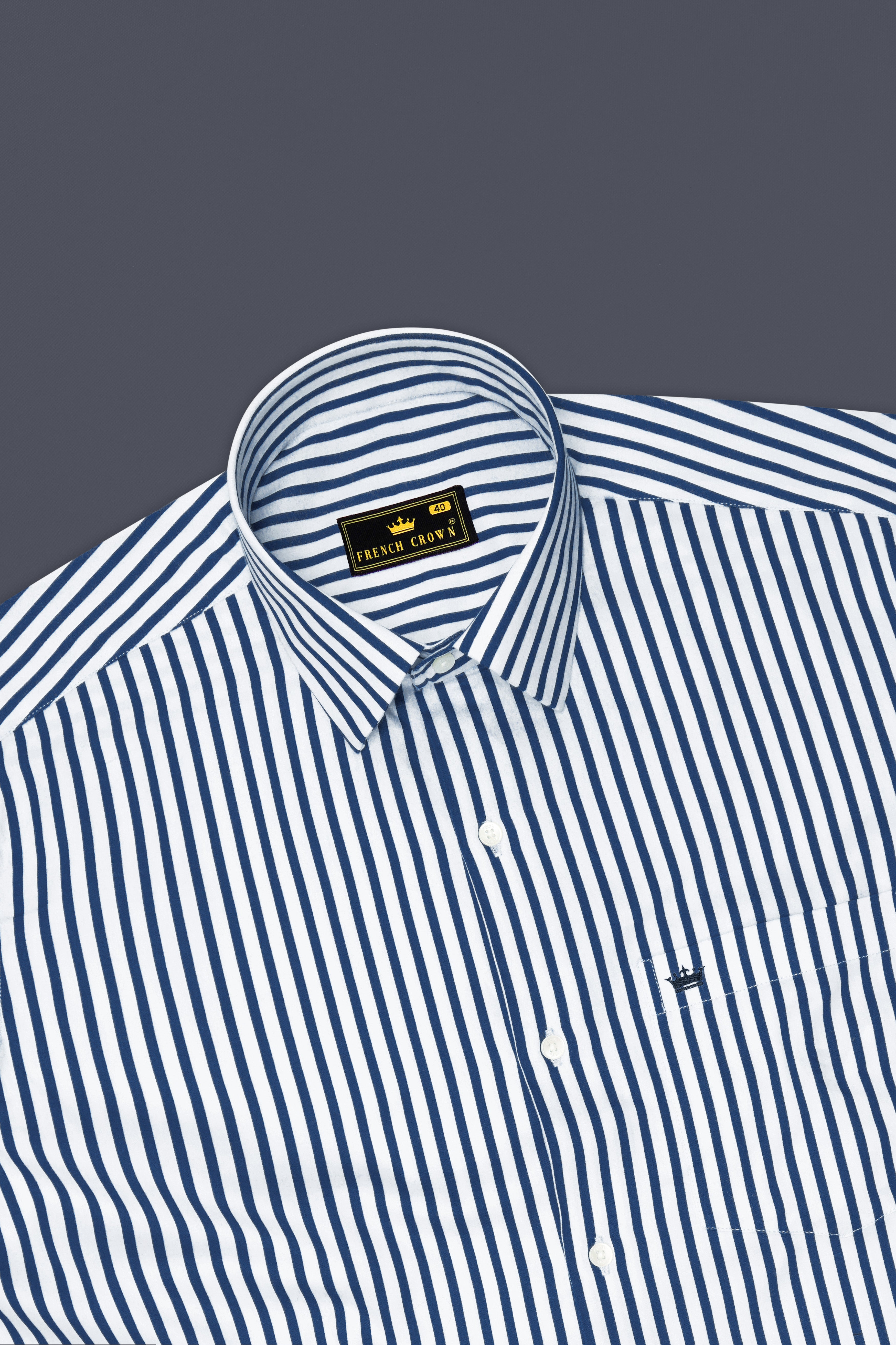 Sapphire-Lapis Blue And Bright White Candy Striped Subtle Sheen Super Soft Premium Cotton Dress Shirt