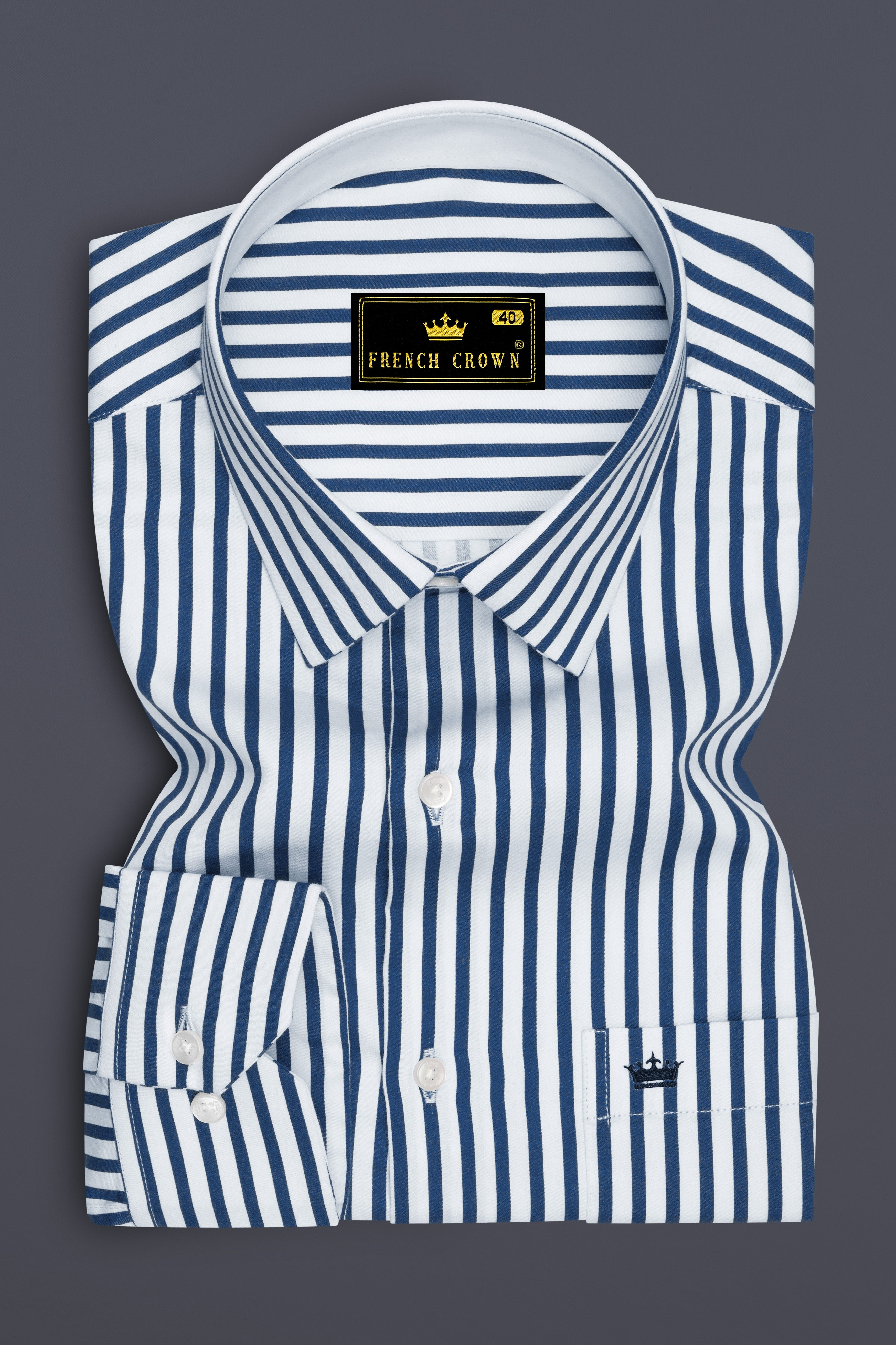 Sapphire-Lapis Blue And Bright White Candy Striped Subtle Sheen Soft Premium Cotton Dress Shirt
