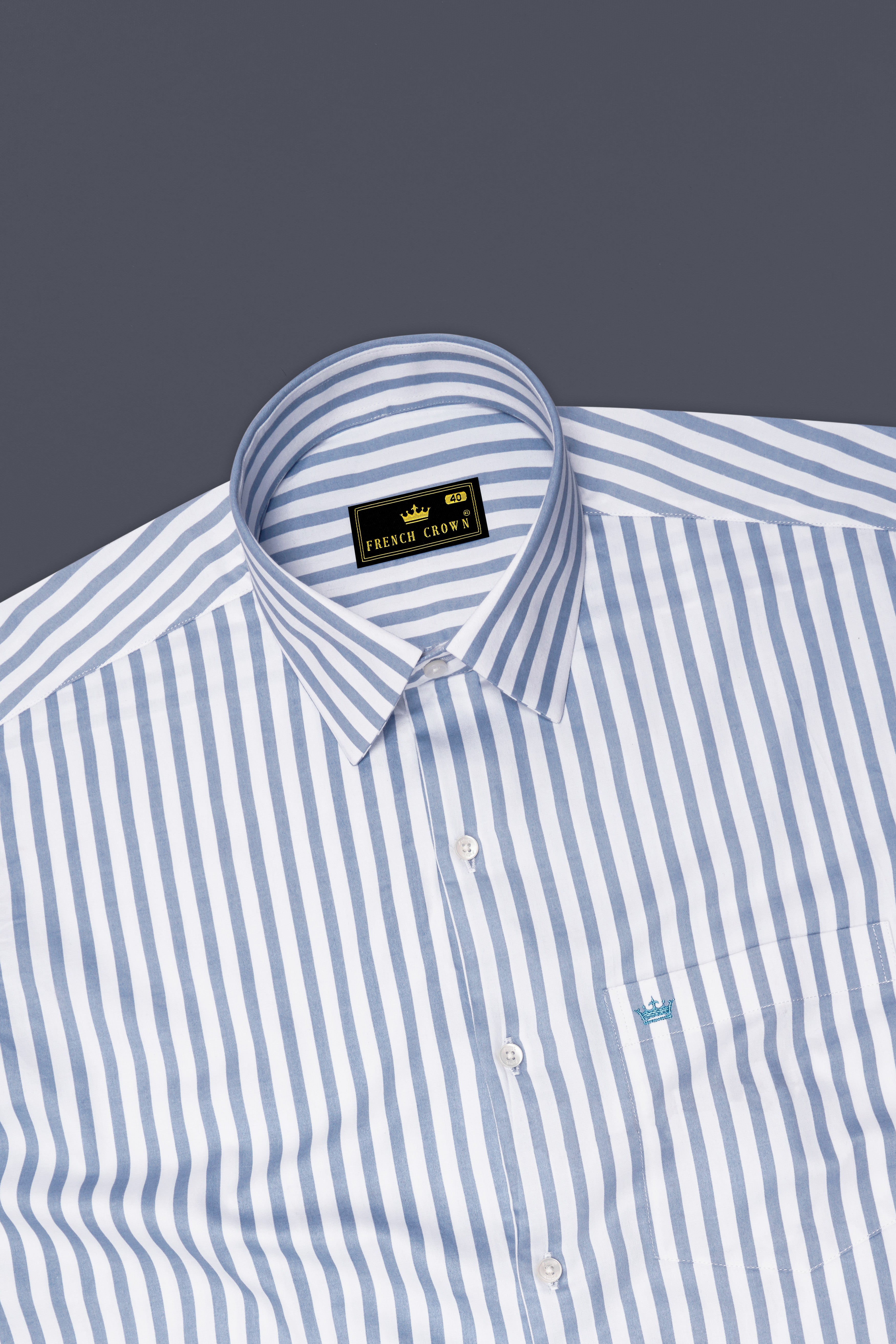 Celestyn-Nepal Blue And Bright White Candy Striped Subtle Sheen Super Soft Premium Cotton Dress Shirt